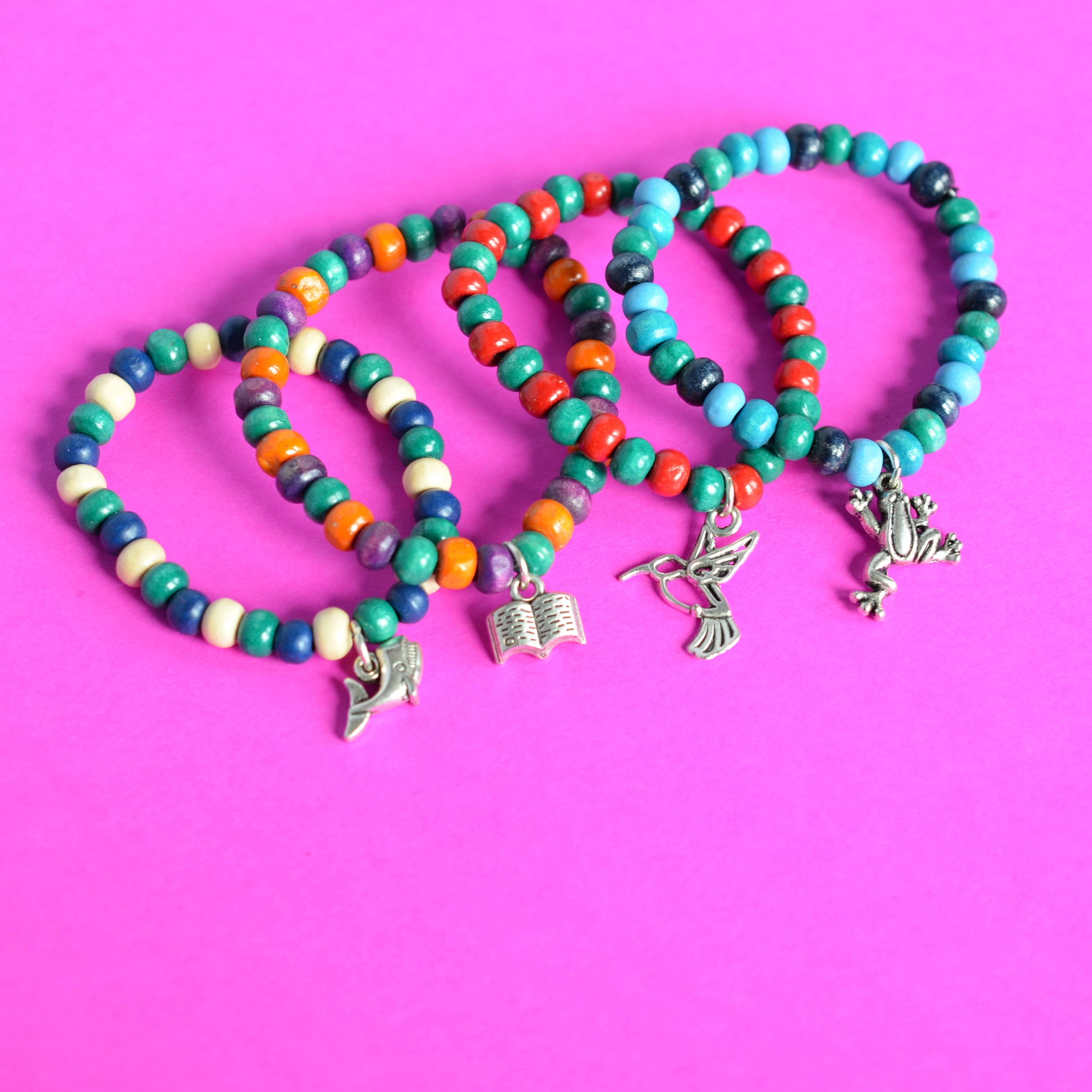 Colourful Child’s Wooden Bead Charm Bracelet
