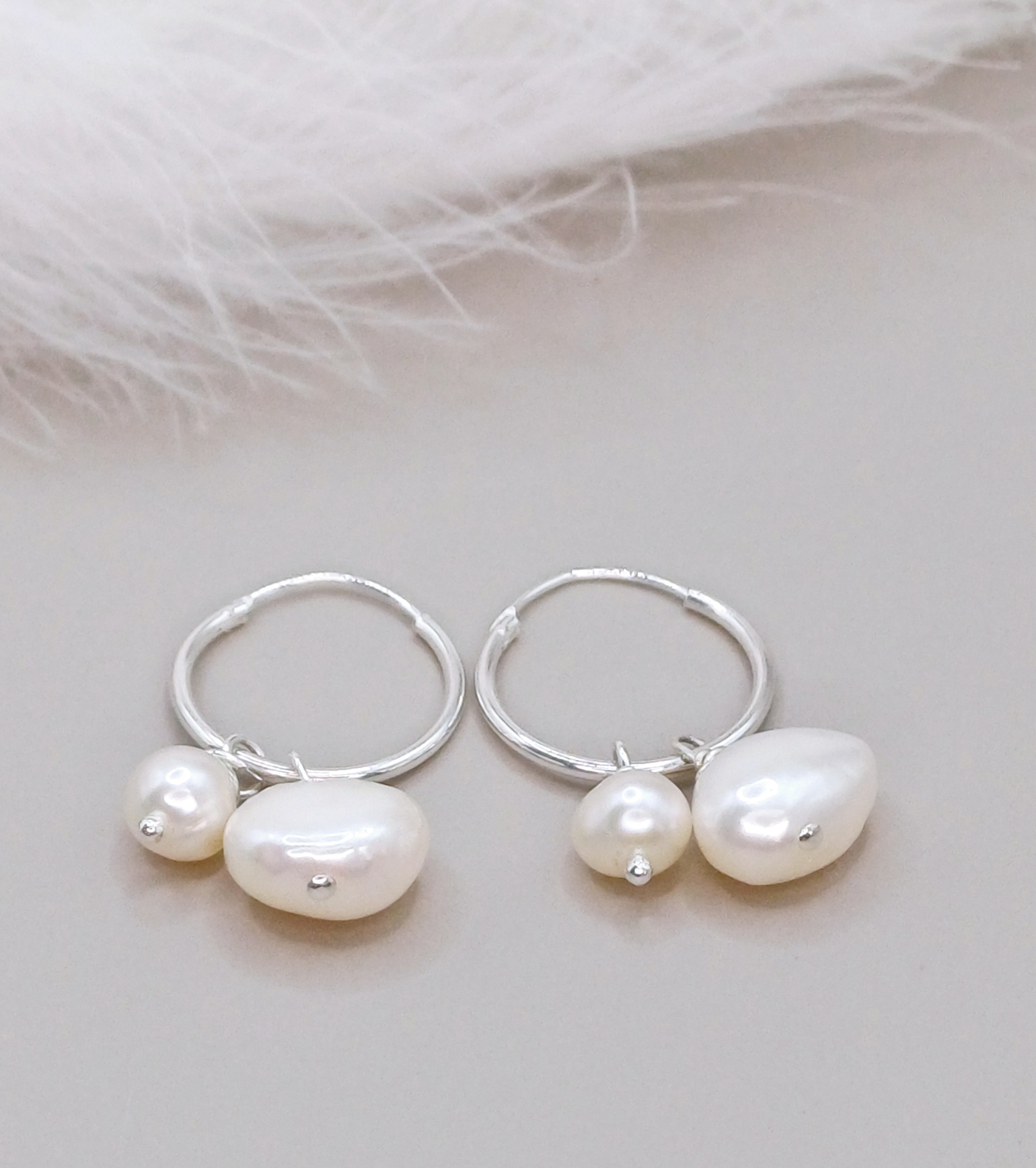 EARRINGS - Sterling Silver Pearl Hoop Earrings