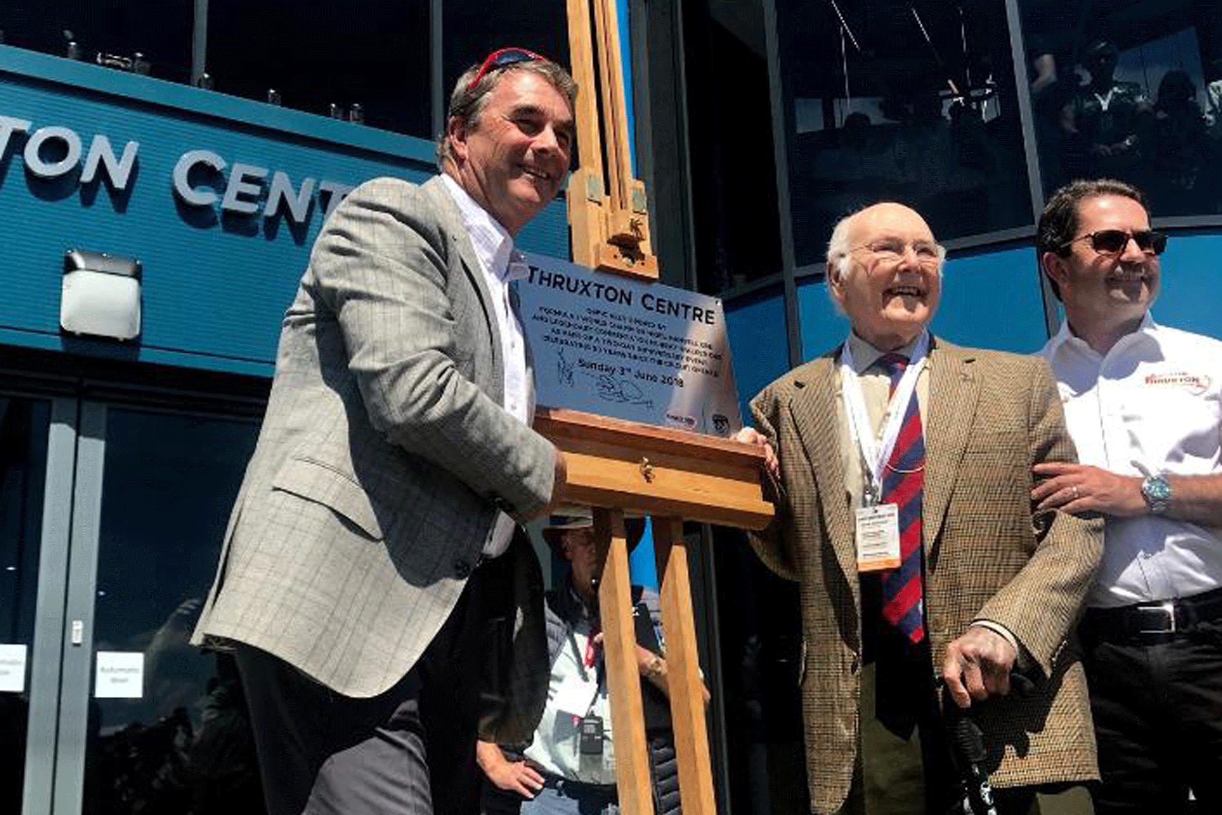 Nigel Mansell and Murray Walker opening the new Thruxton Centre - stainless steel plaque by Southampton Trophies & Engraving