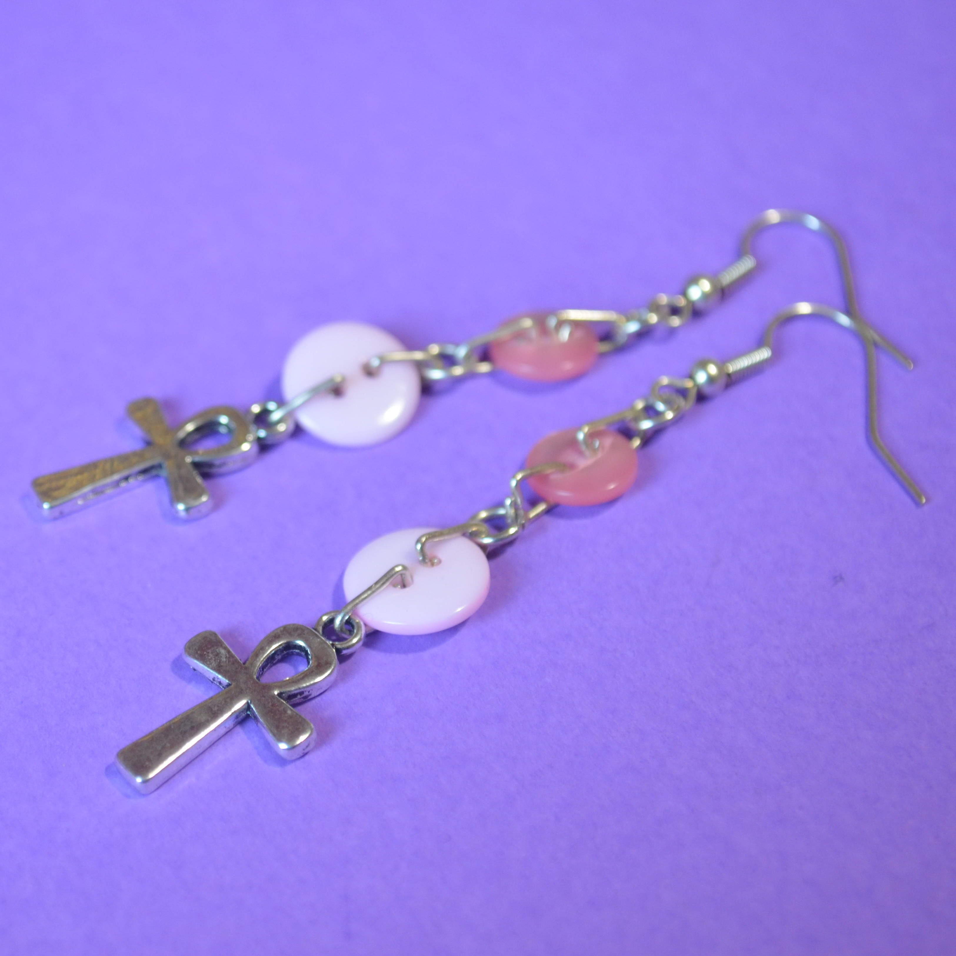 Ankh Two Button Charm Earrings
