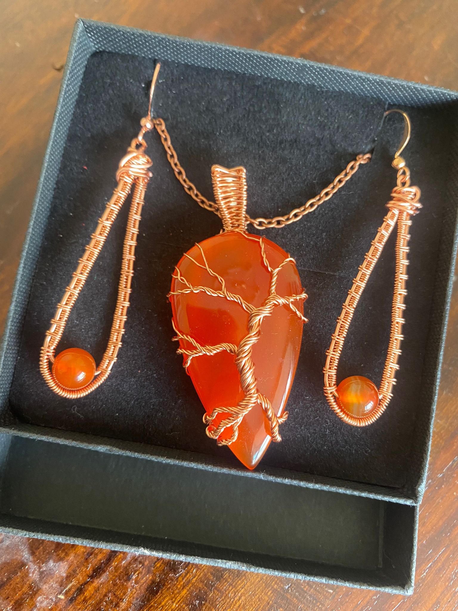 Carnelian and Copper Tree of Life pendant and earringsjpeg