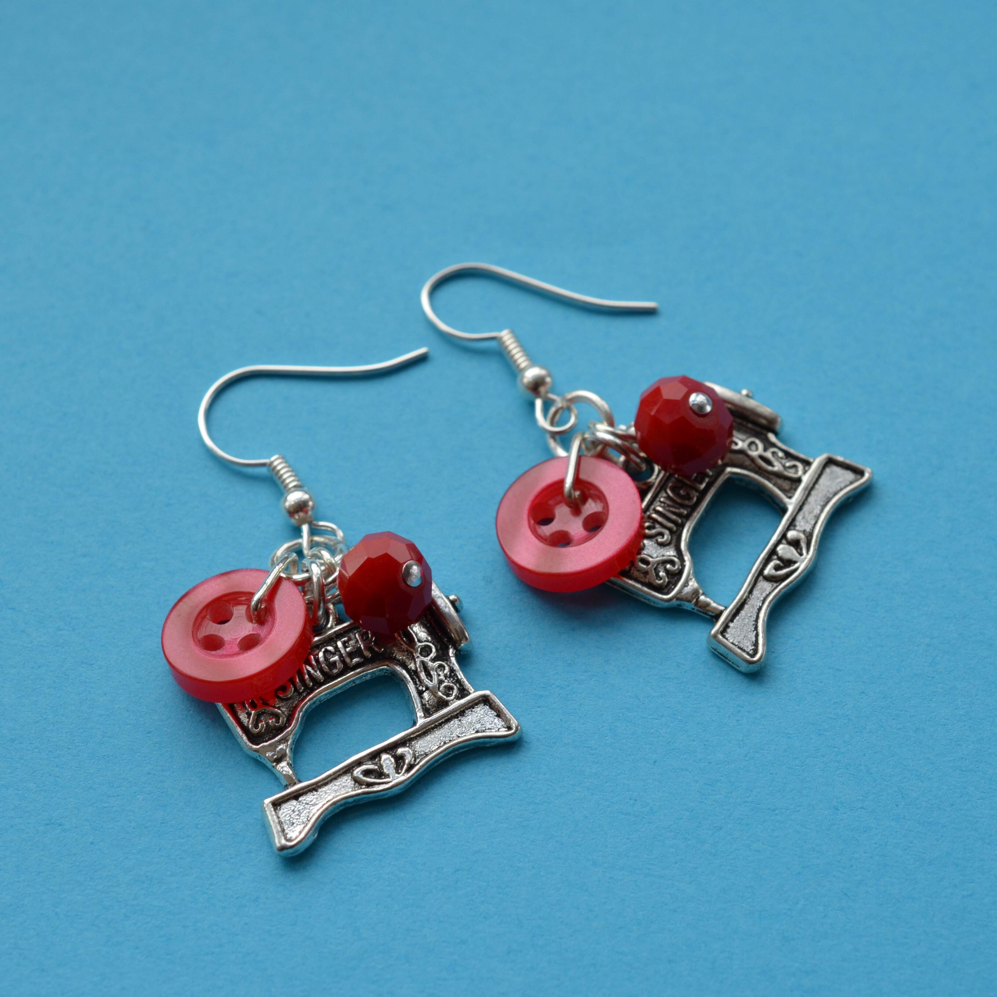 Sewing Machine Cluster Button Charm Earrings