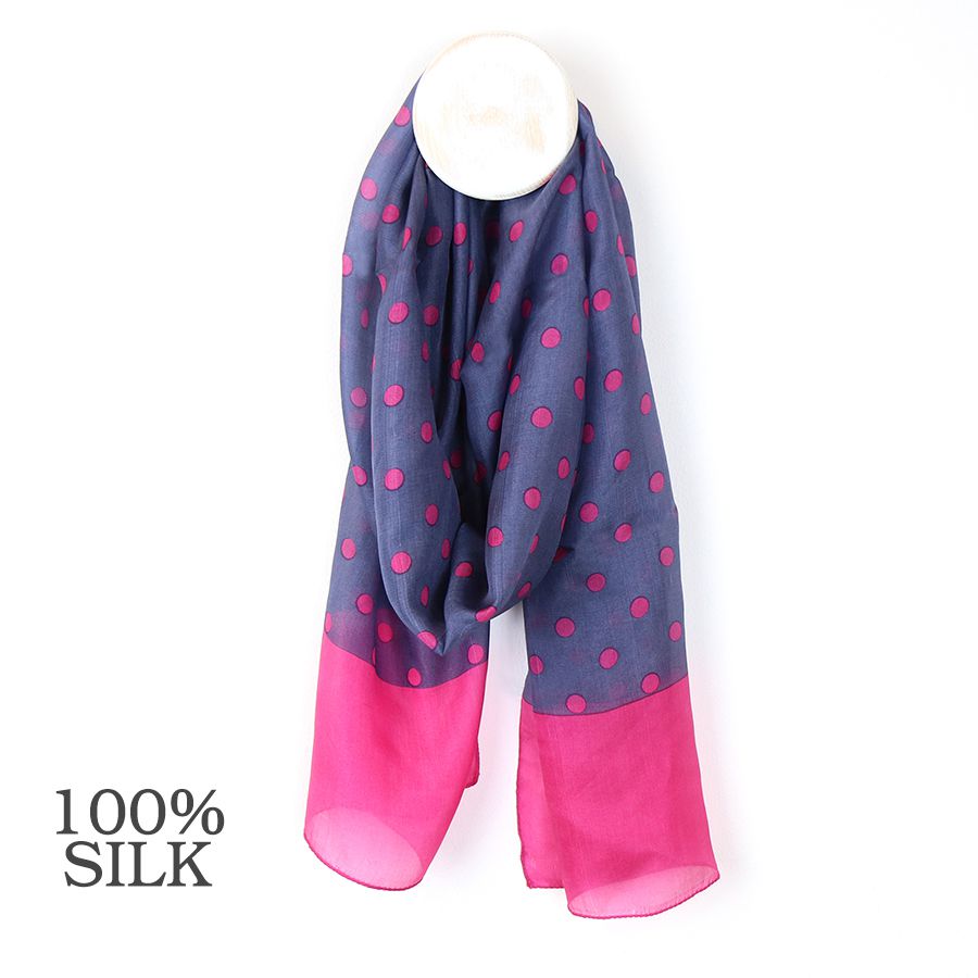 Silk Scarf - Blue and Pink Dot Design