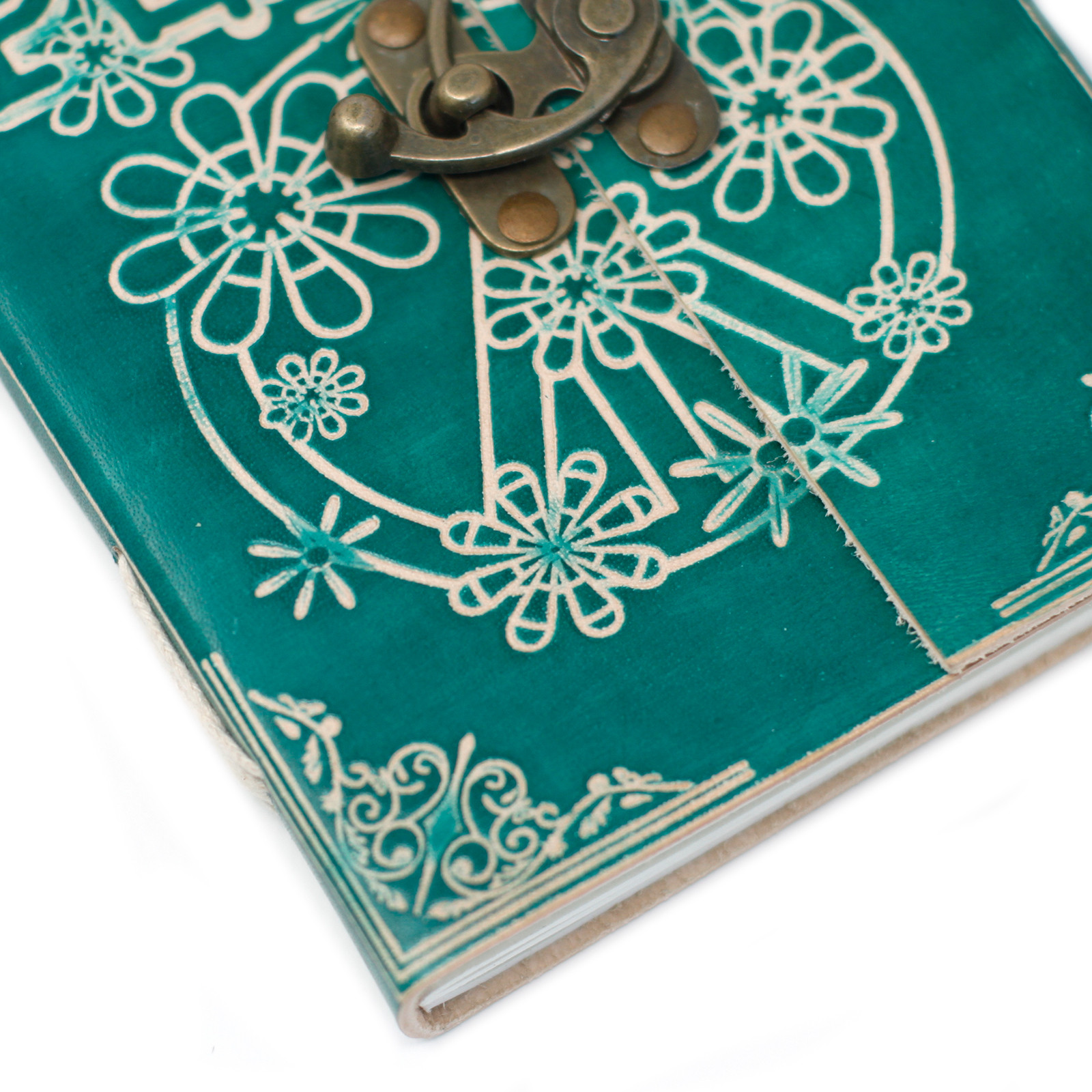 Leather Green Peace with Lock Notebook (7x5")