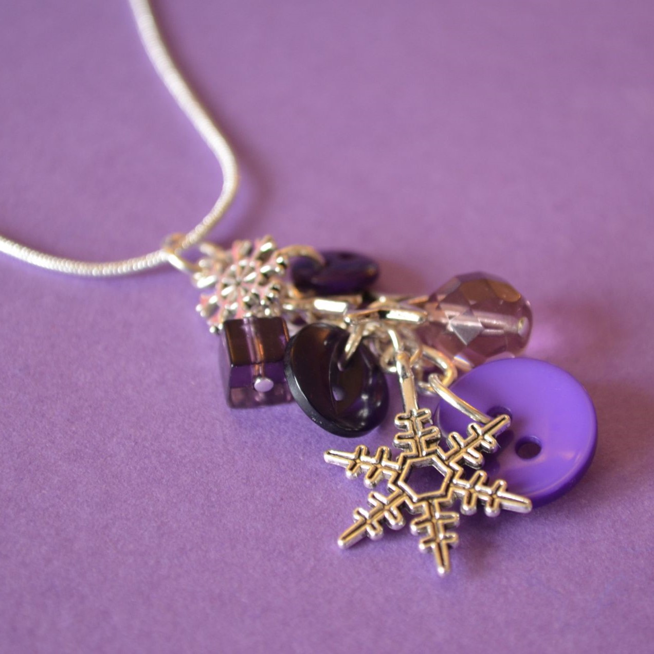 Dark Purple Snowflake Cluster Button Pendant