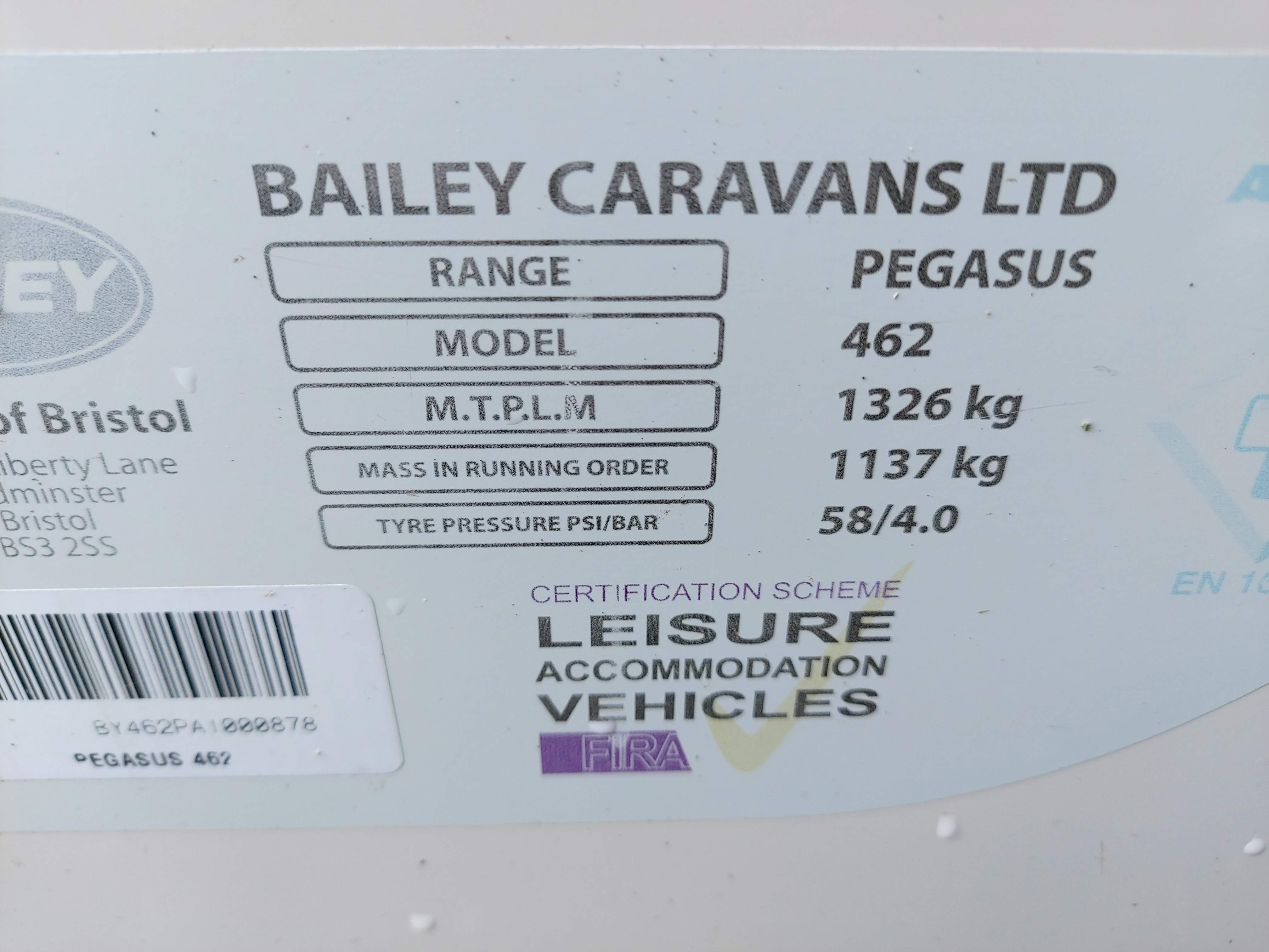 2010 Bailey Pegasus 462 2 Berth End Washroom Caravan with Motor Mover with Alu Tech Body