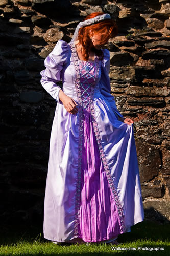 Lilac medieval gown with raw silk front panel