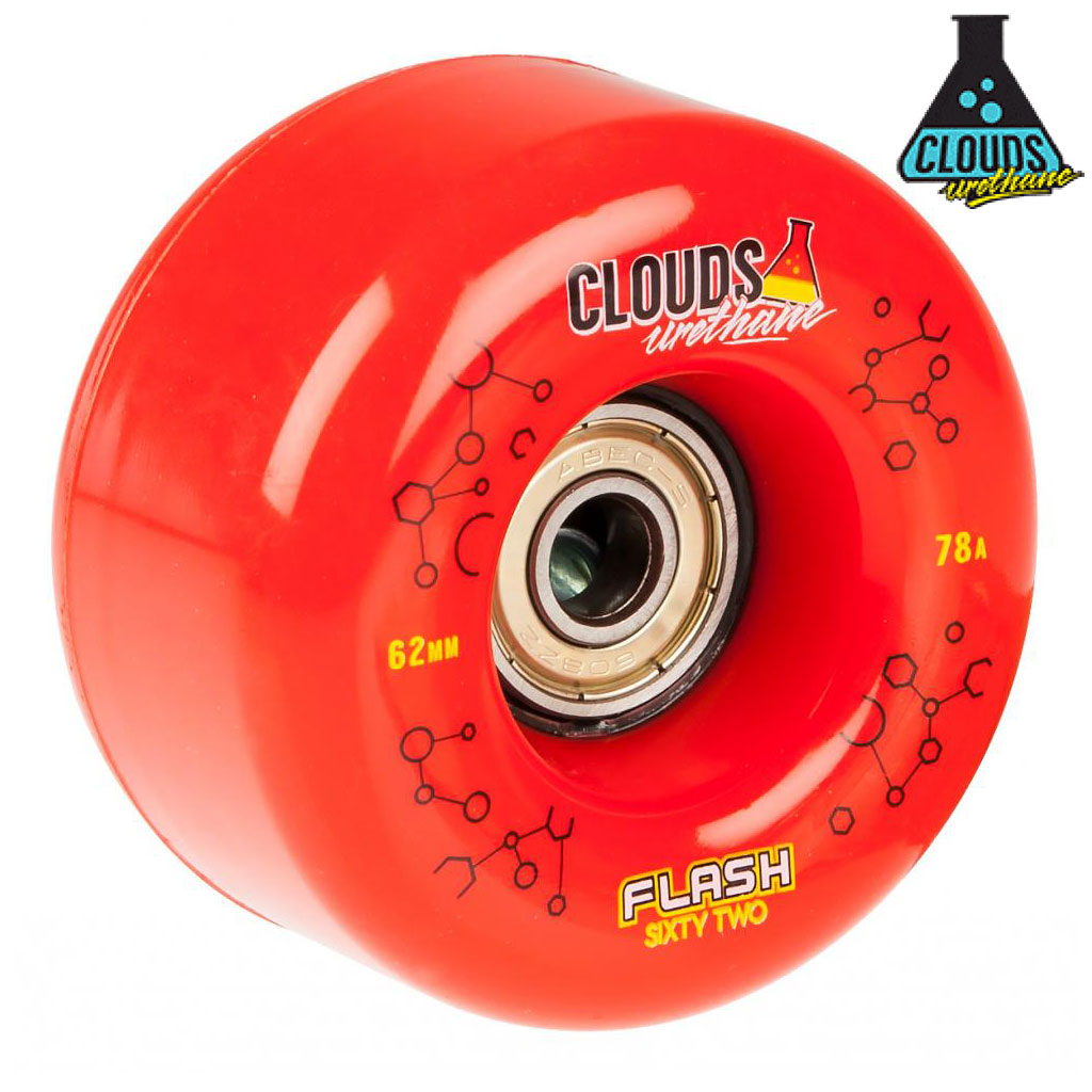 CLOUDS FLASH 62 Red Roller Skate Wheels Fitted ABEC 5 bearings 62mm 78a - PACK OF 4