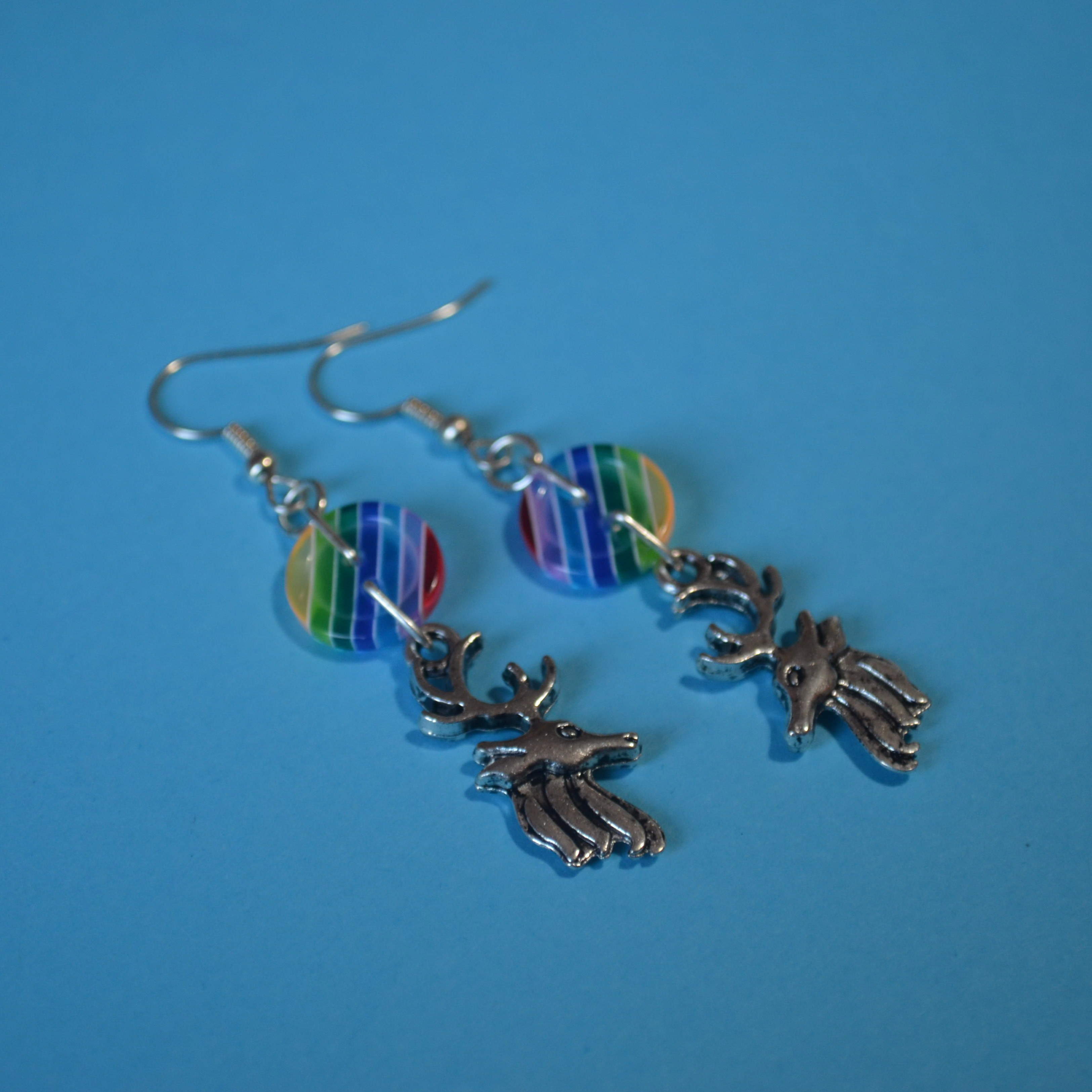 Stag One Button Charm Earrings