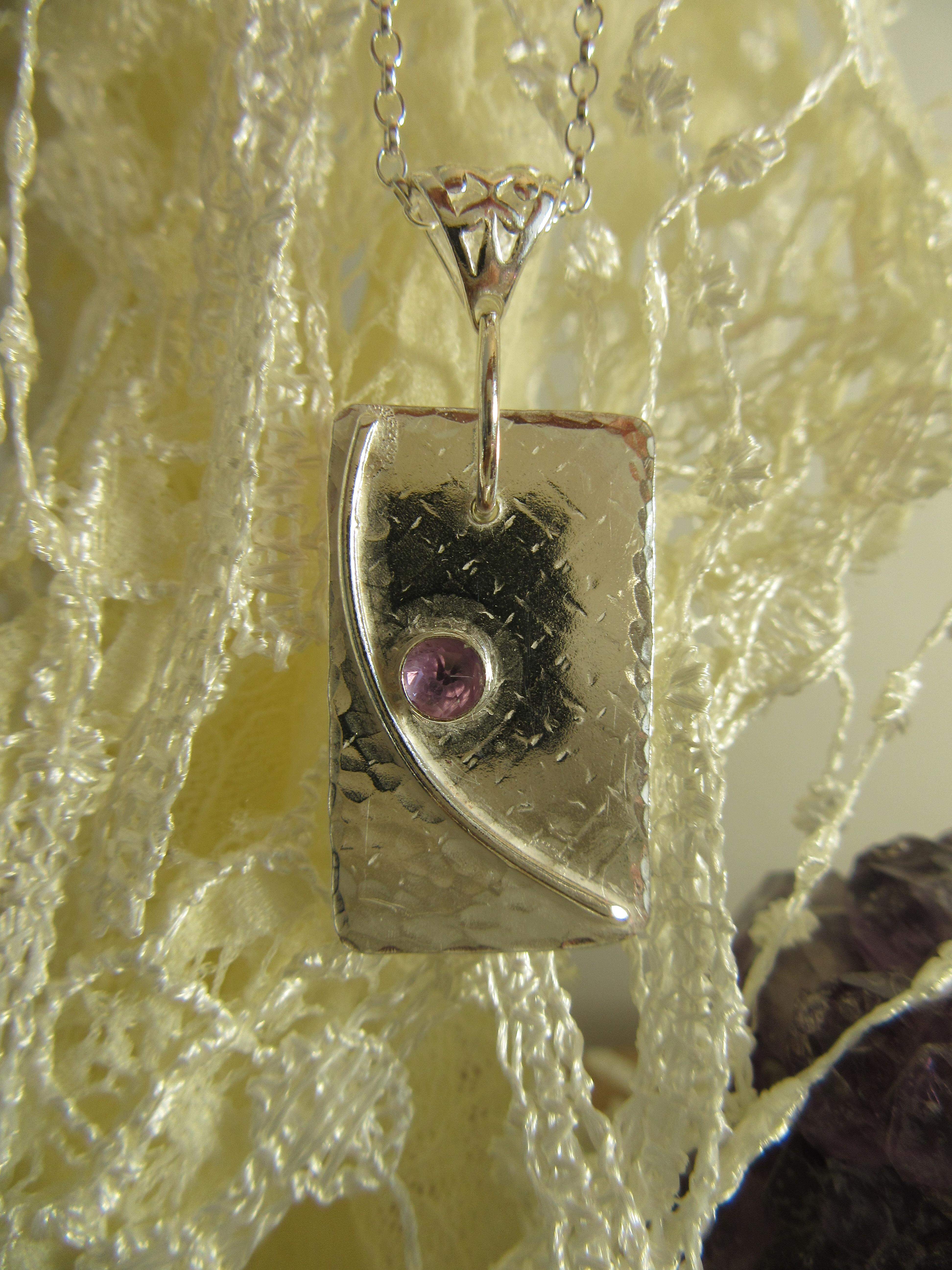 Silver moonshine with amethyst pendant
