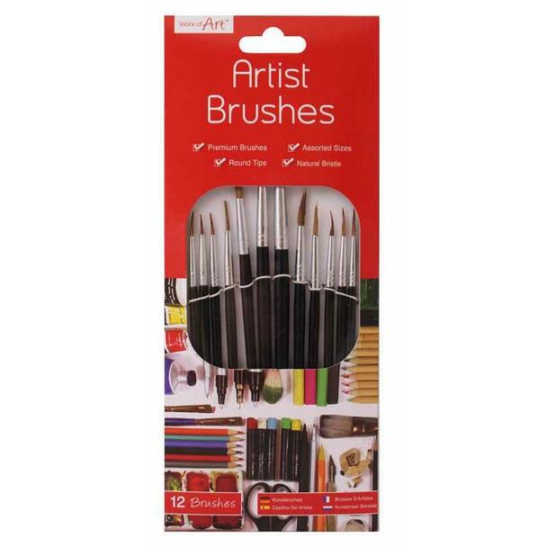 Pack of 12 Natural Artists Brushes