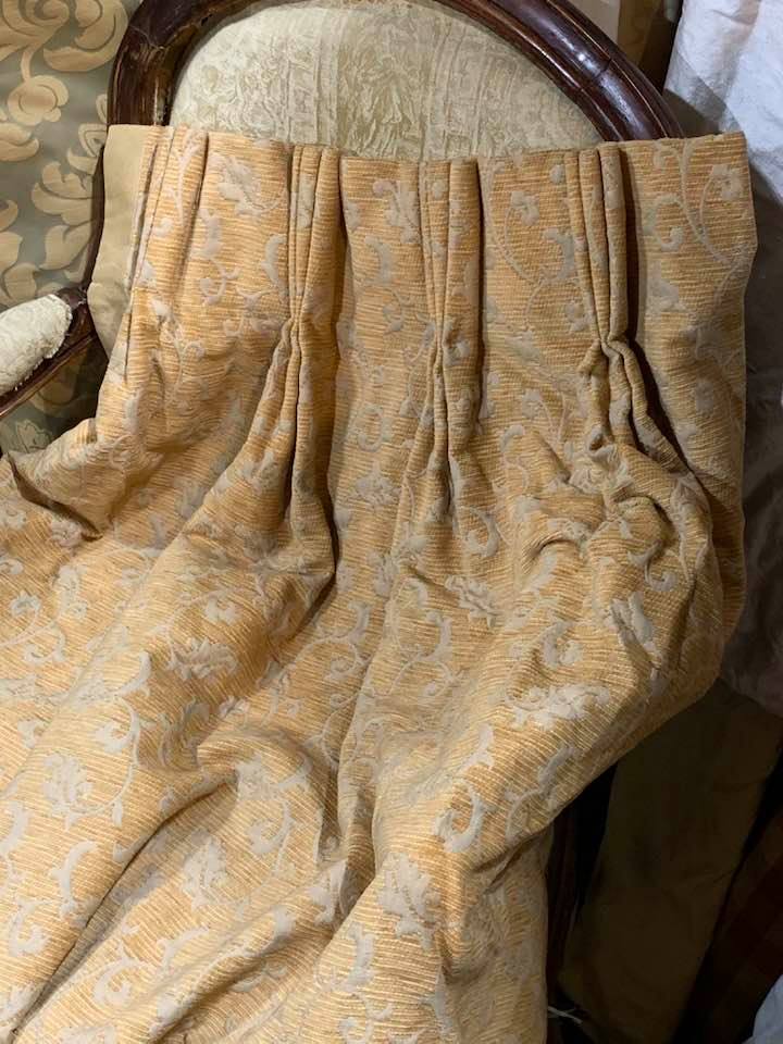 Shabby Chic Yellow Damask Interlined Curtains W124 D277