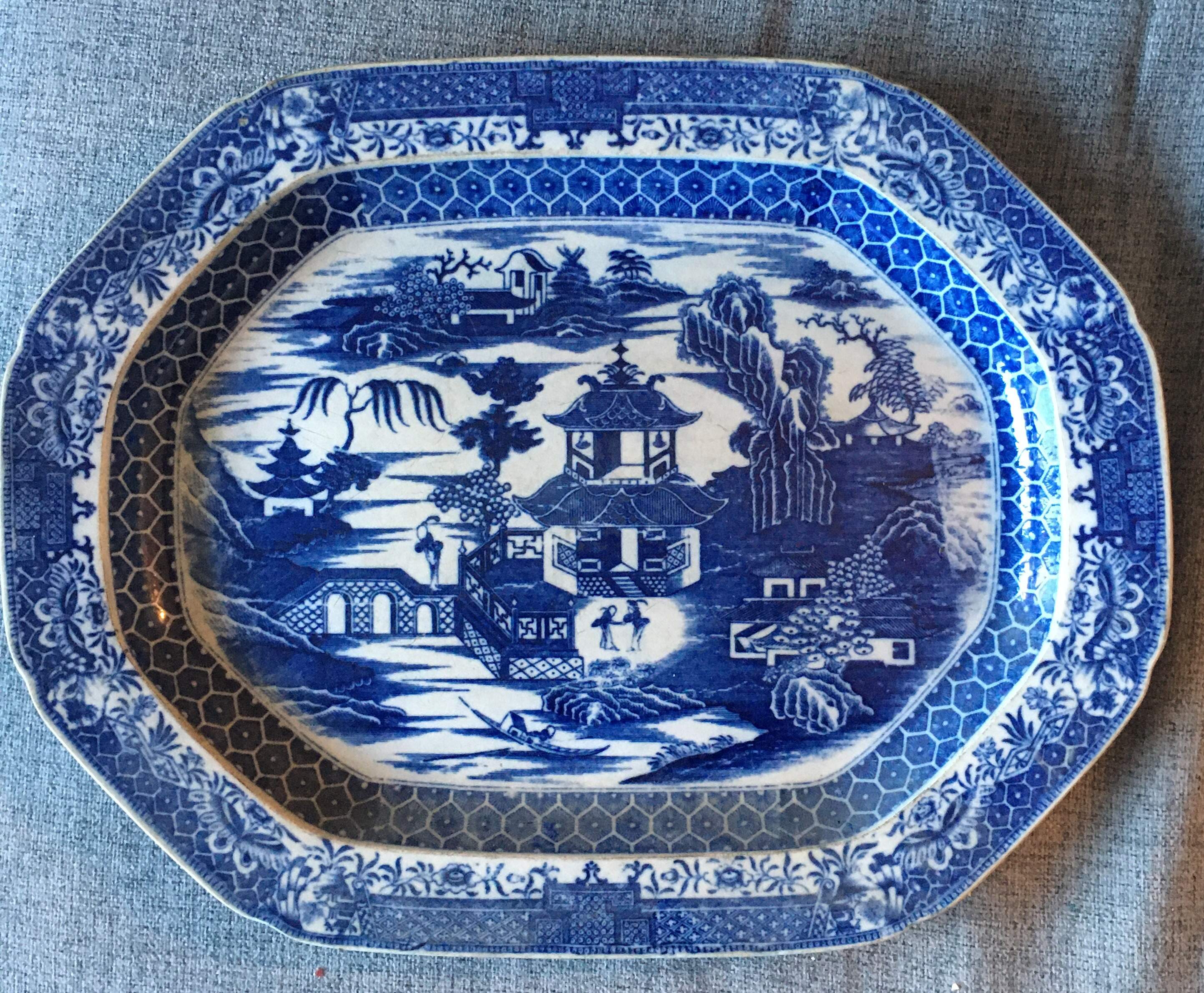 Spode RARE Early Blue and White Pearl Ware Large Meat Plate c1780
