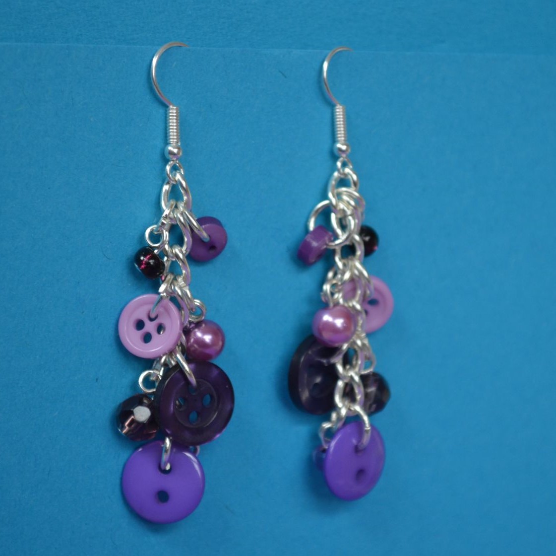Purple Button & Bead Earrings