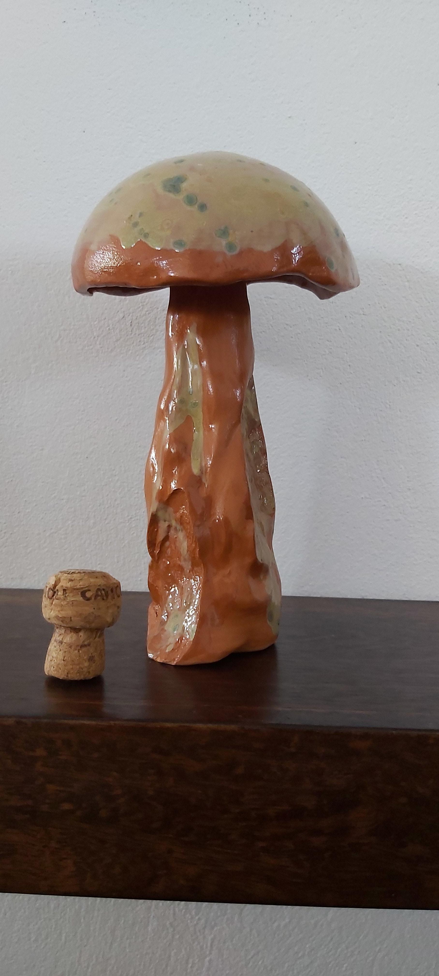 Large terracotta mushroom with crystal glaze