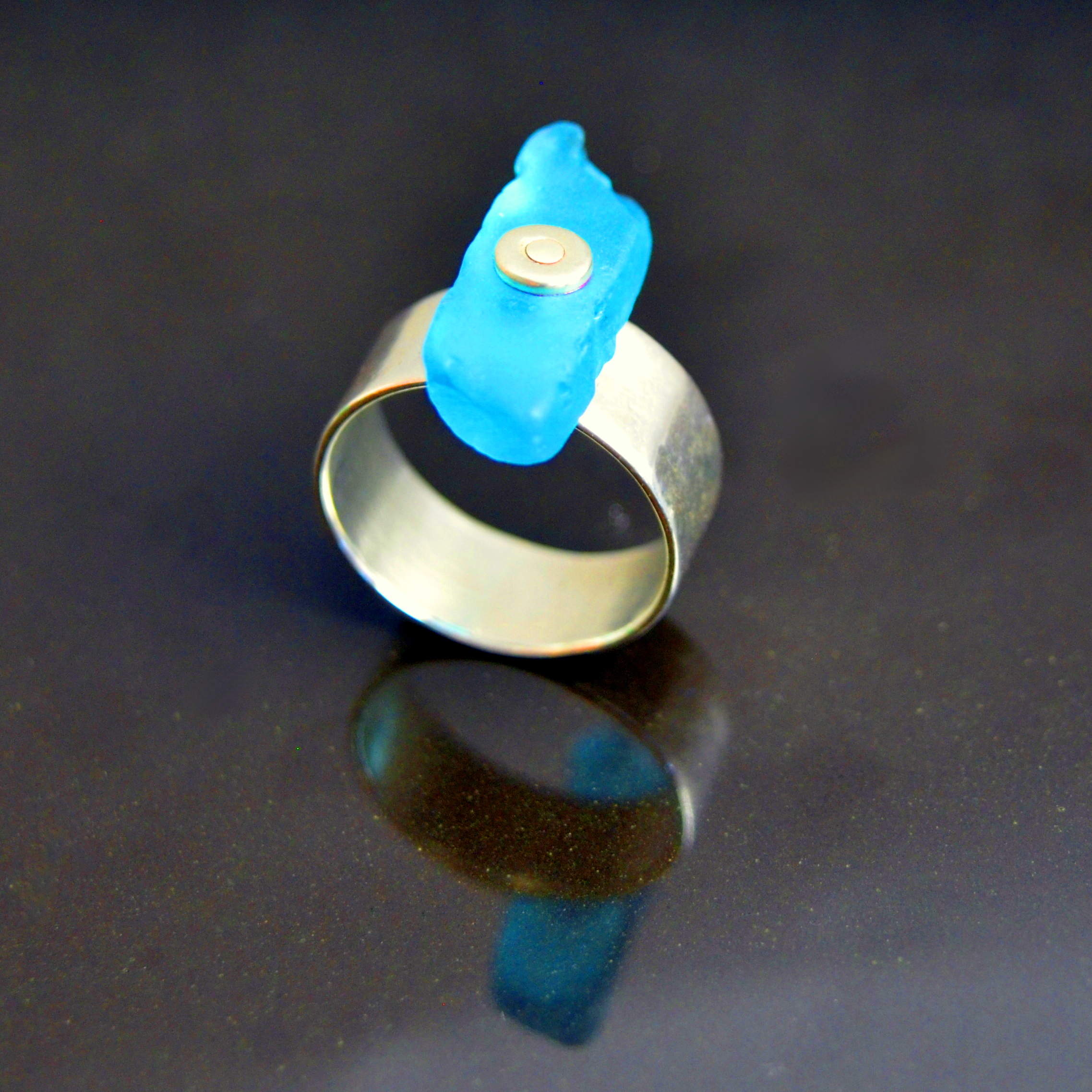 Sea Glass Riveted Silver Clay Ring by Tracey Spurgin of Craftworx Jewellery Workshops