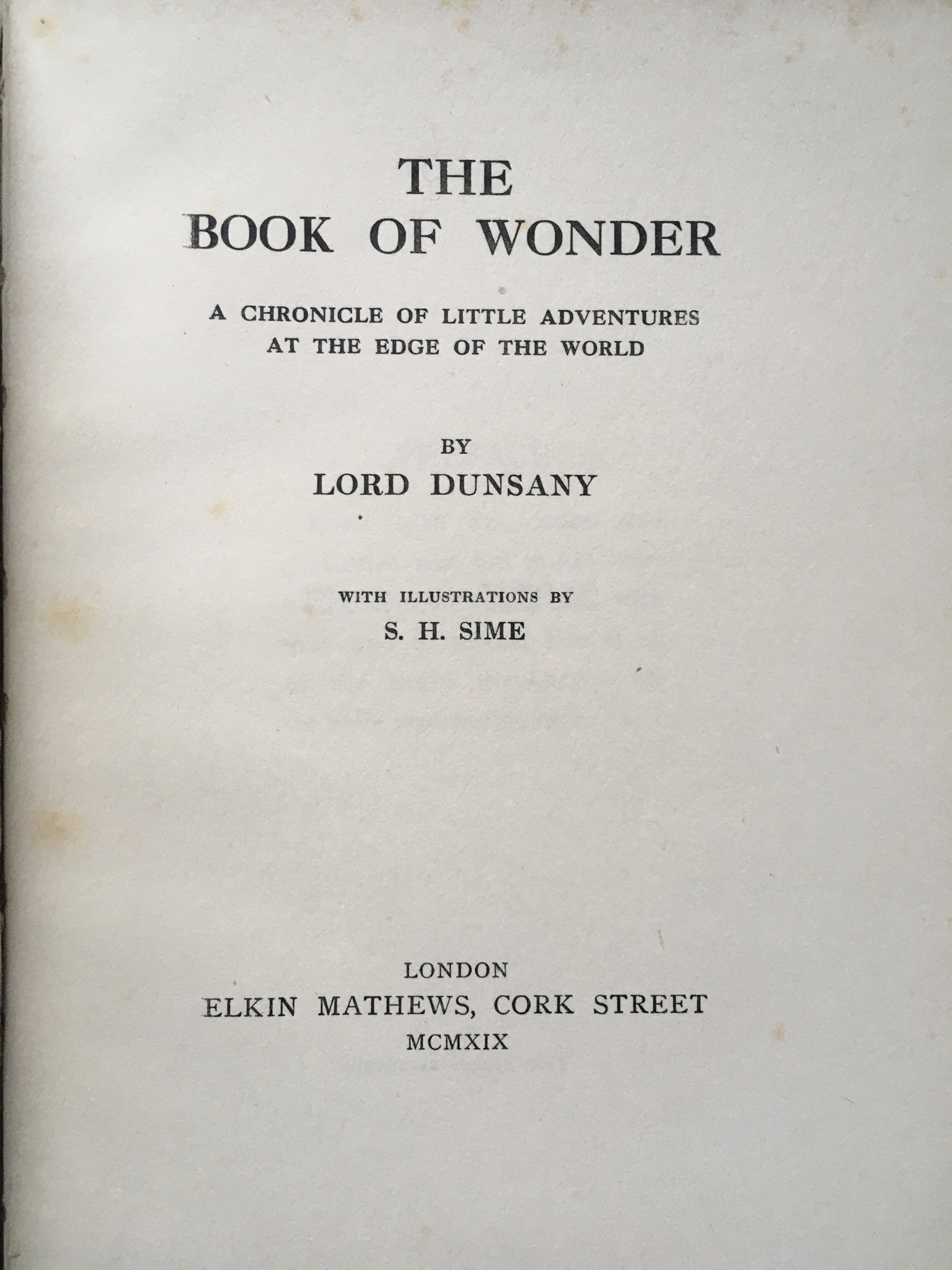 The Book of Wonder by Lord Dunsany Signed