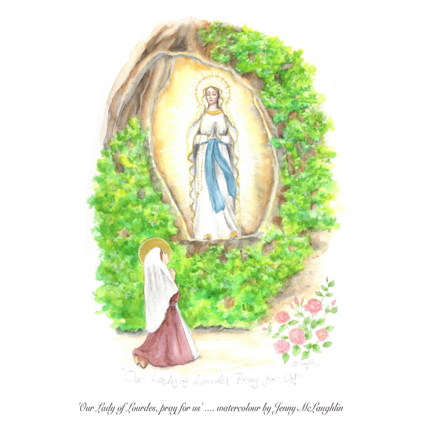 'Our Lady of Lourdes, pray for us' ... A little watercolour illustration.