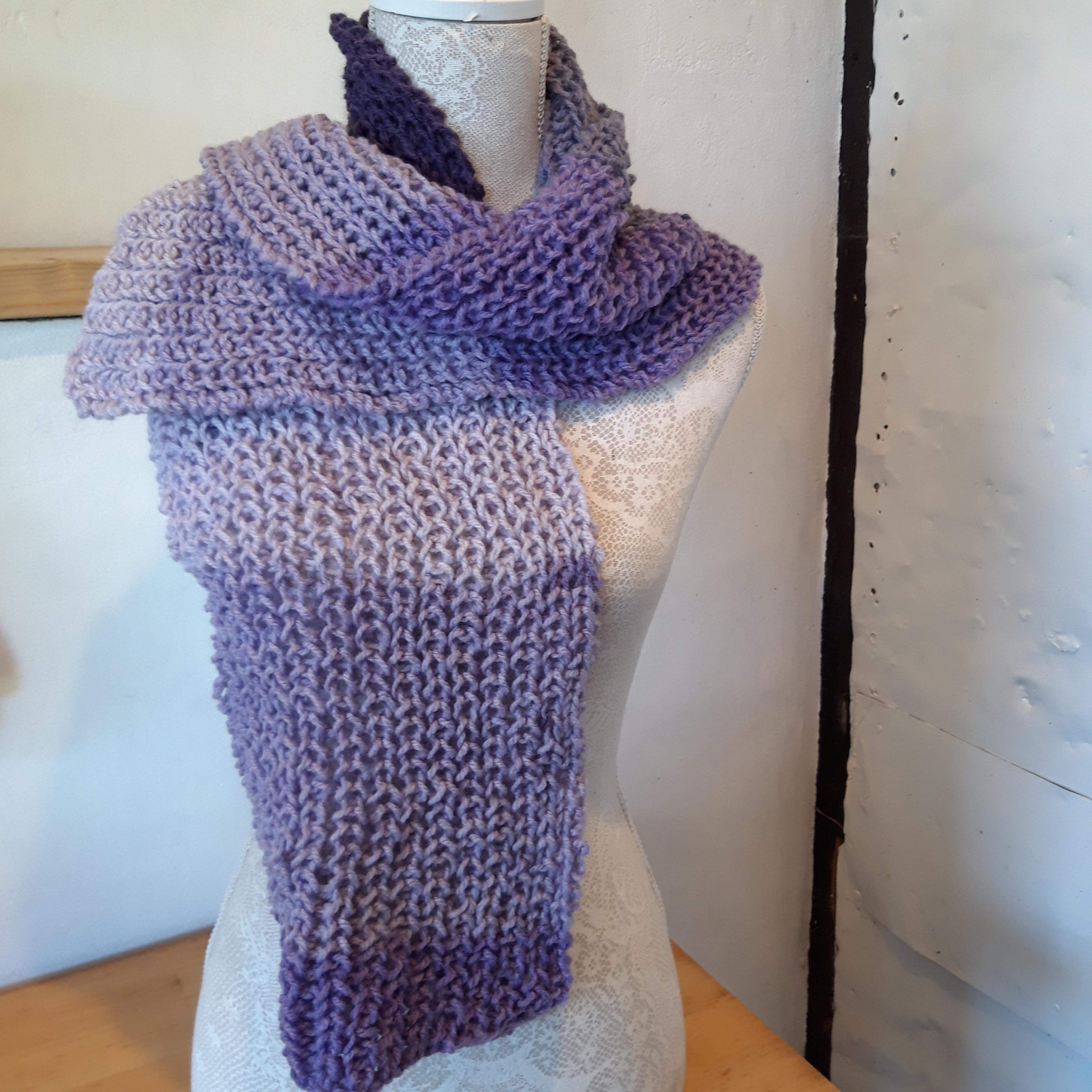 Hand Knitted Scarf in Purples
