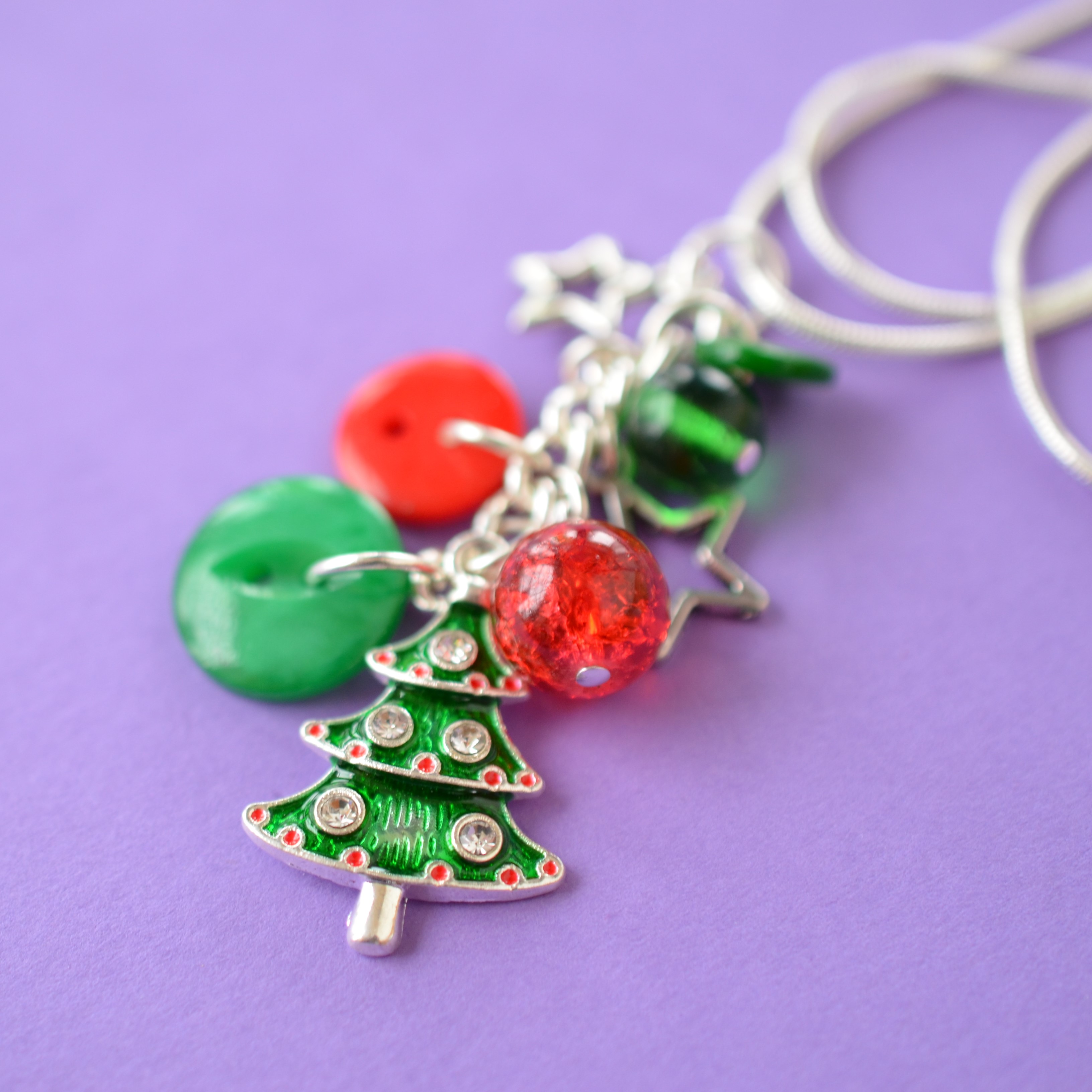 Red & Green Christmas Tree Cluster Button Pendant