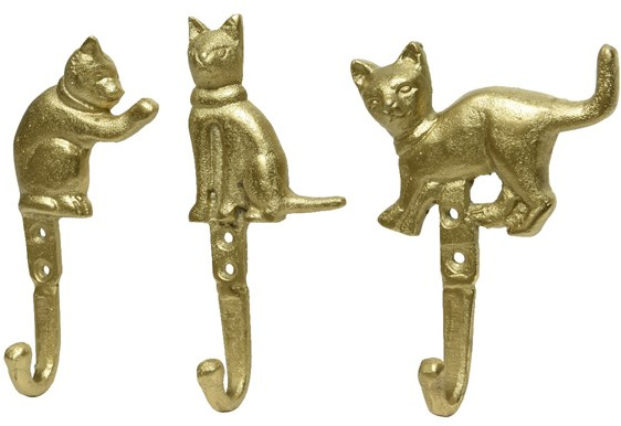 Set of 3 Gold Cat Hooks