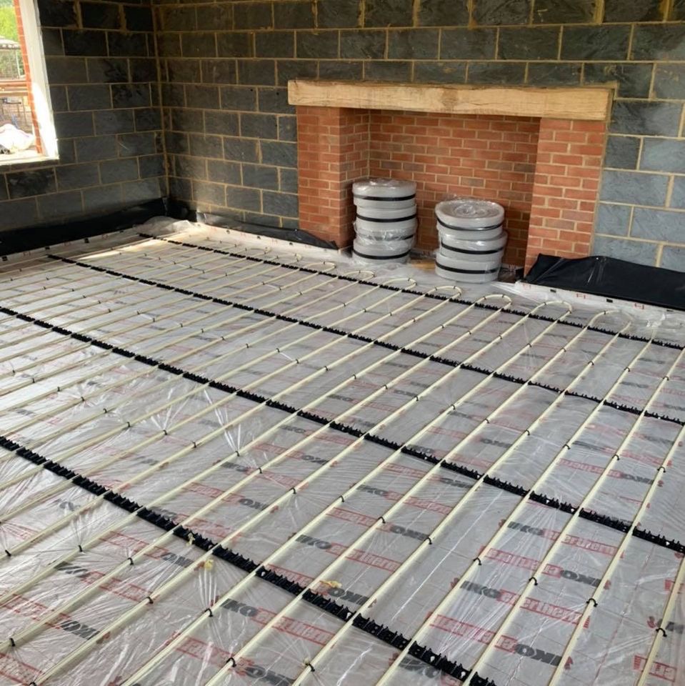 Installation of an entire Underfloor Heating system over a large floor area.