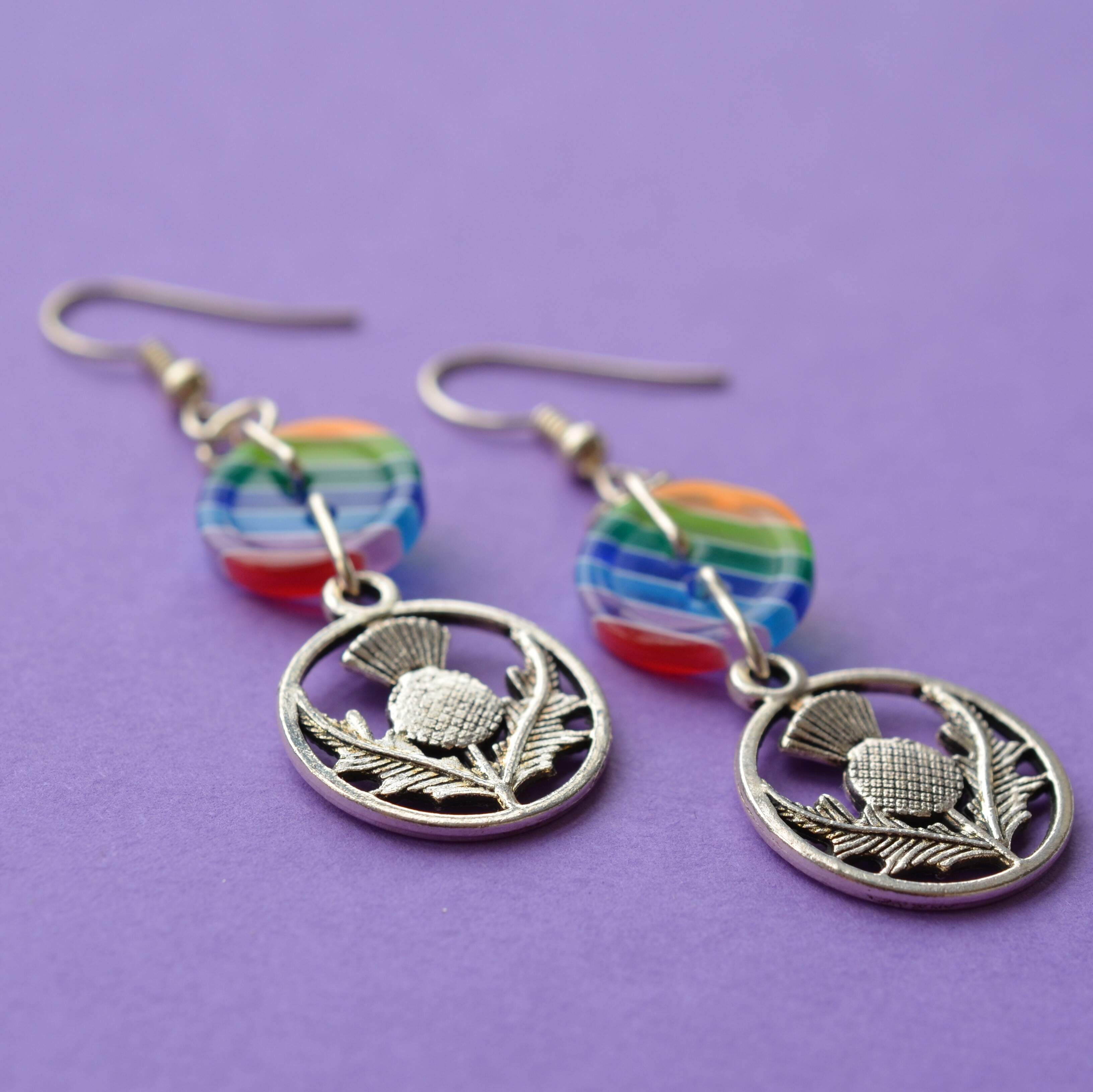 Thistle One Button Charm Earrings