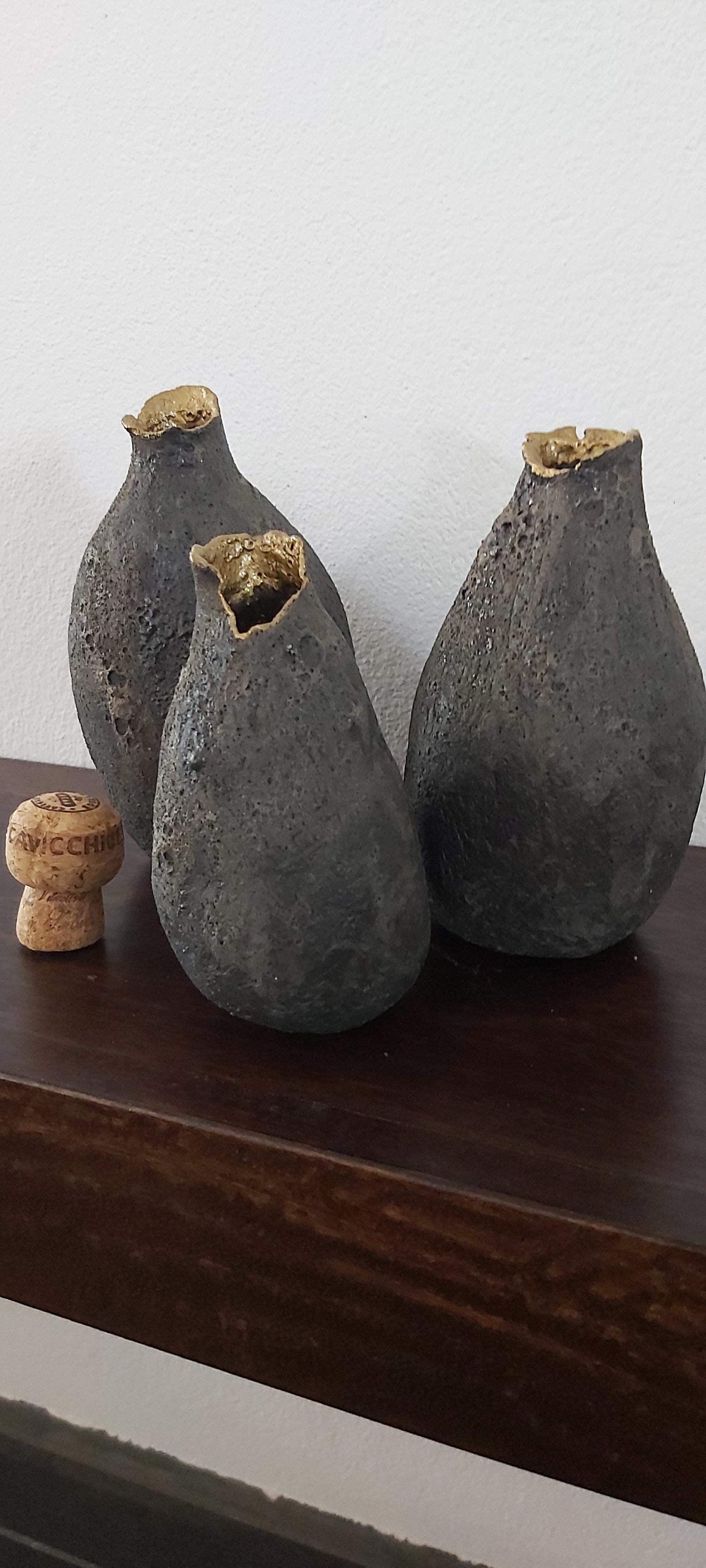 Set of three choc brown vases