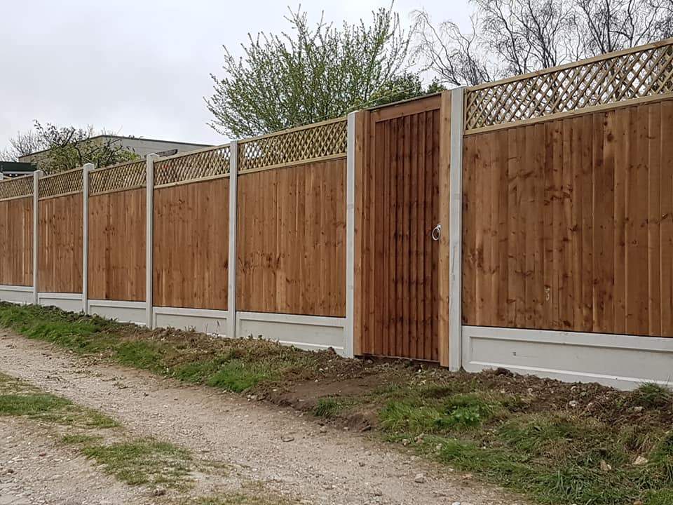 diagonal trellis on top, gravel-boards, Fencing and a gate, FENCING INSTALLED IN ECCLES