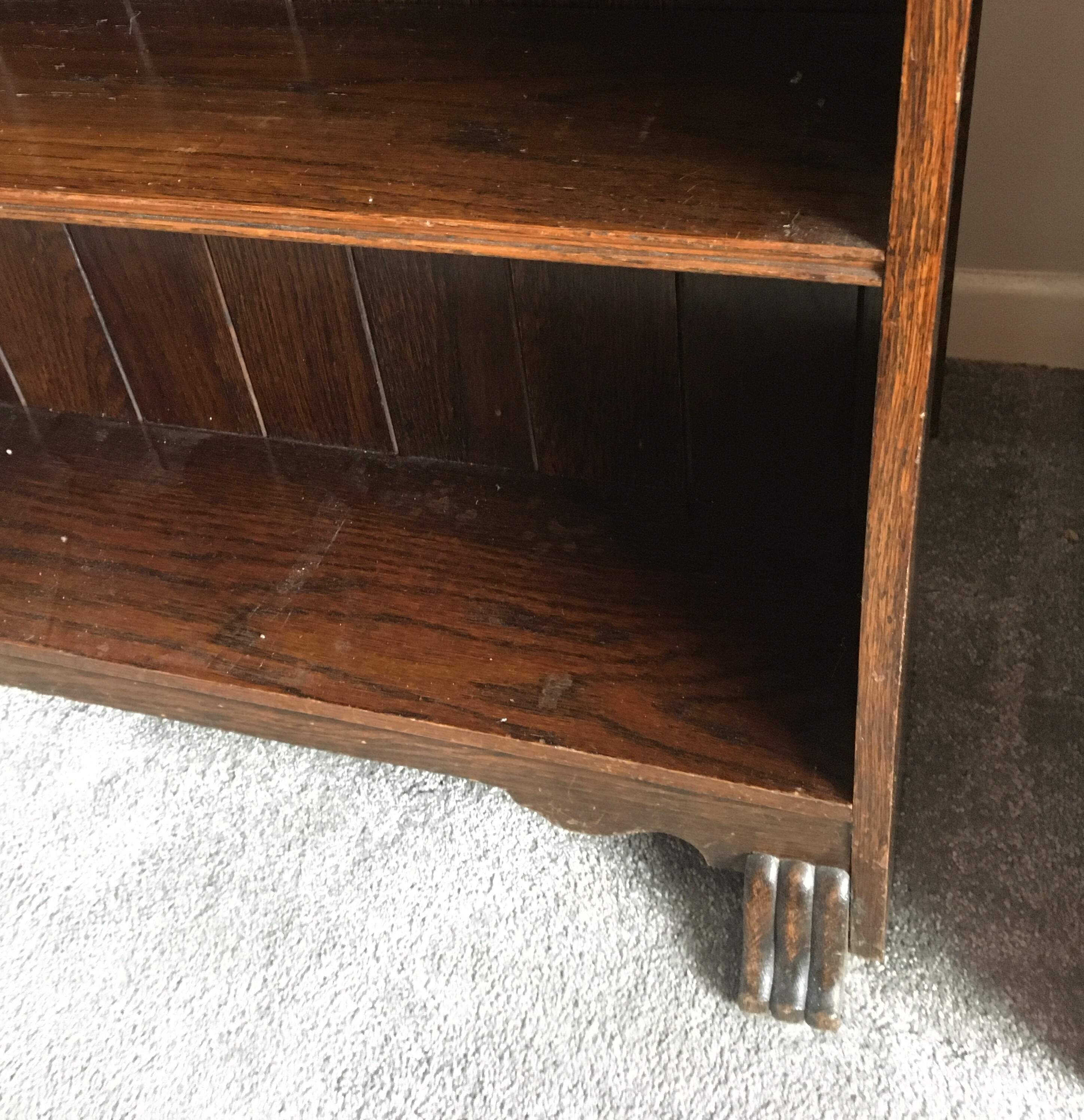 Pair of 1920's Oak Open Bookcases with Adjustable Shelves