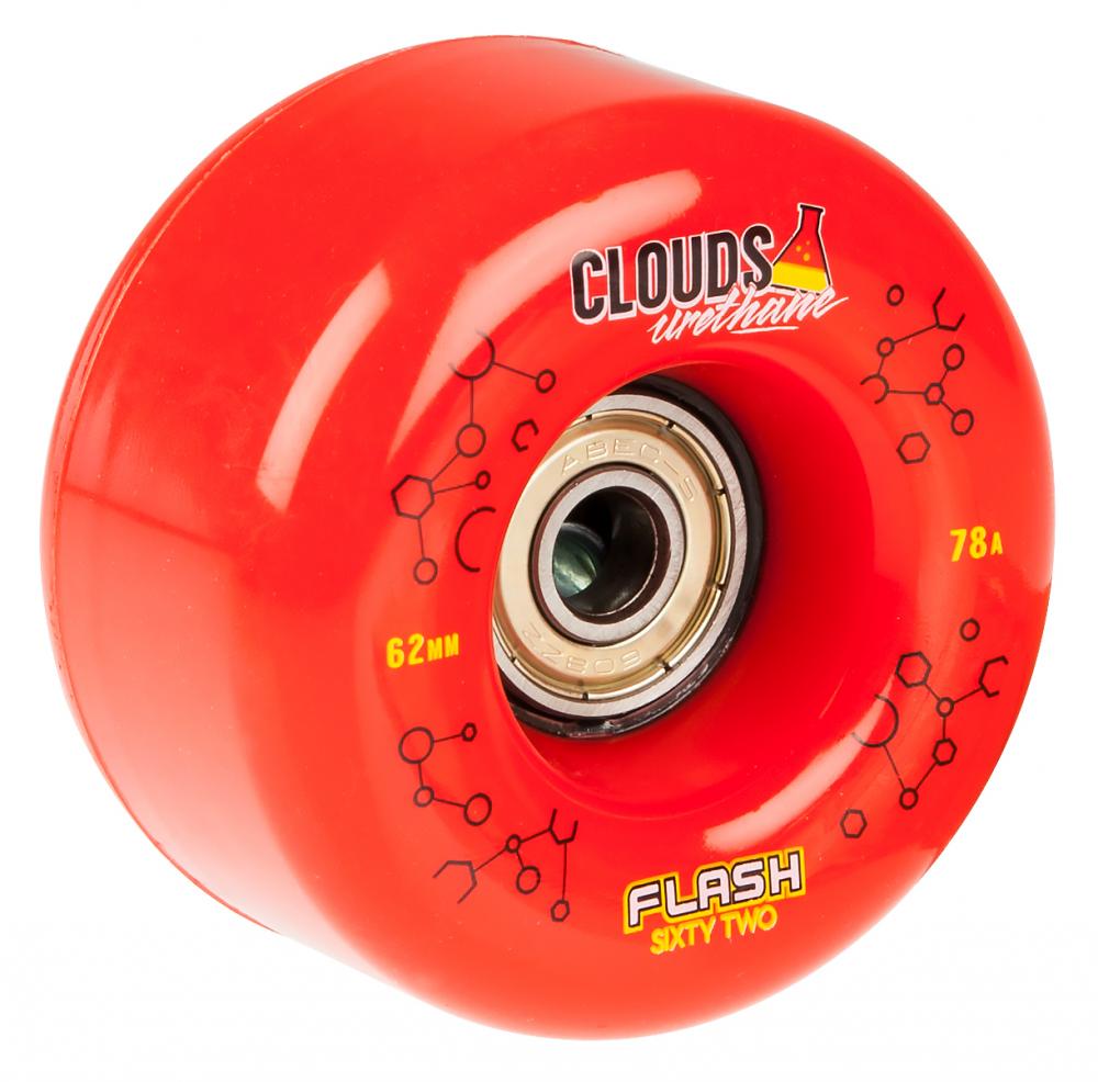 CLOUDS FLASH 62 Red Roller Skate Wheels Fitted ABEC 5 bearings 62mm 78a - PACK OF 4