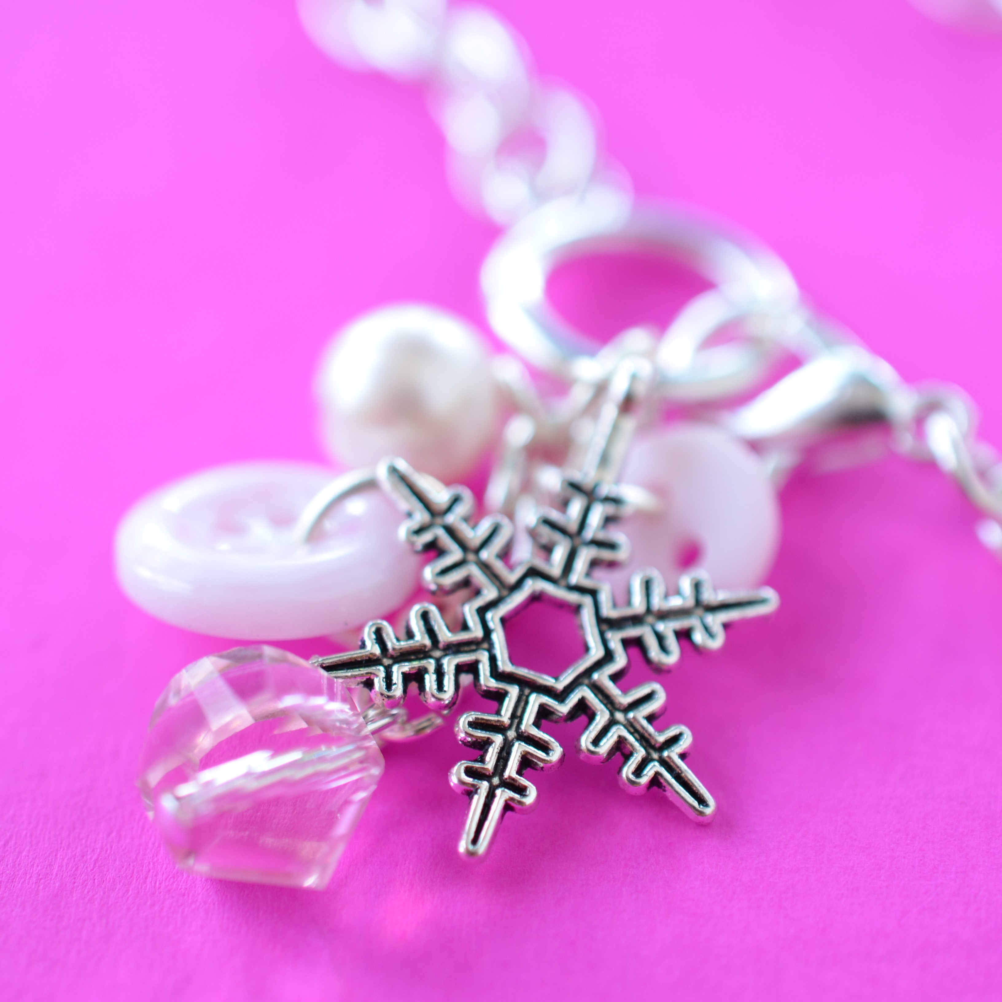 Pale Pink Snowflake Cluster Charm Bracelet