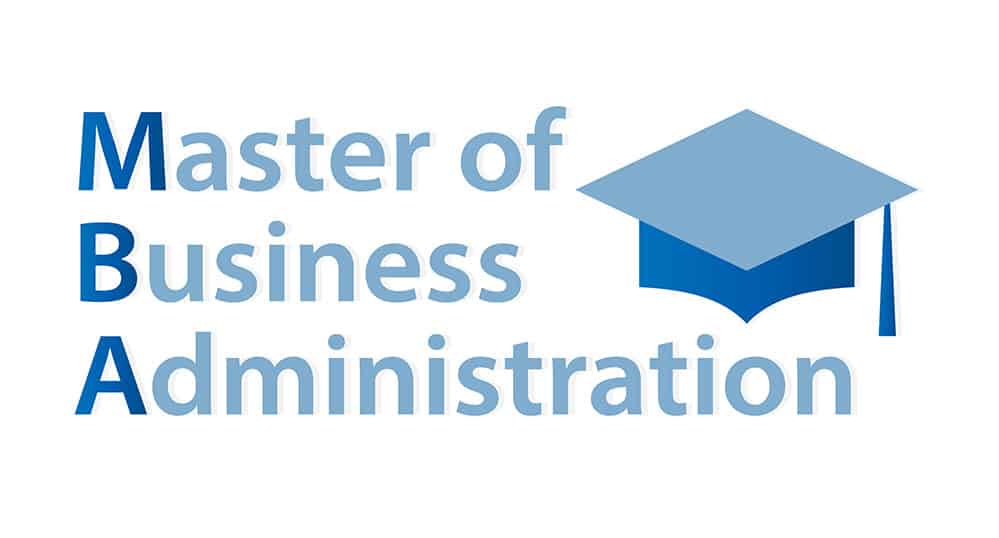 Half-width graphic banner depicting Master of Business Administration (MBA) degree; note this picture redirects you to the free bookings page
