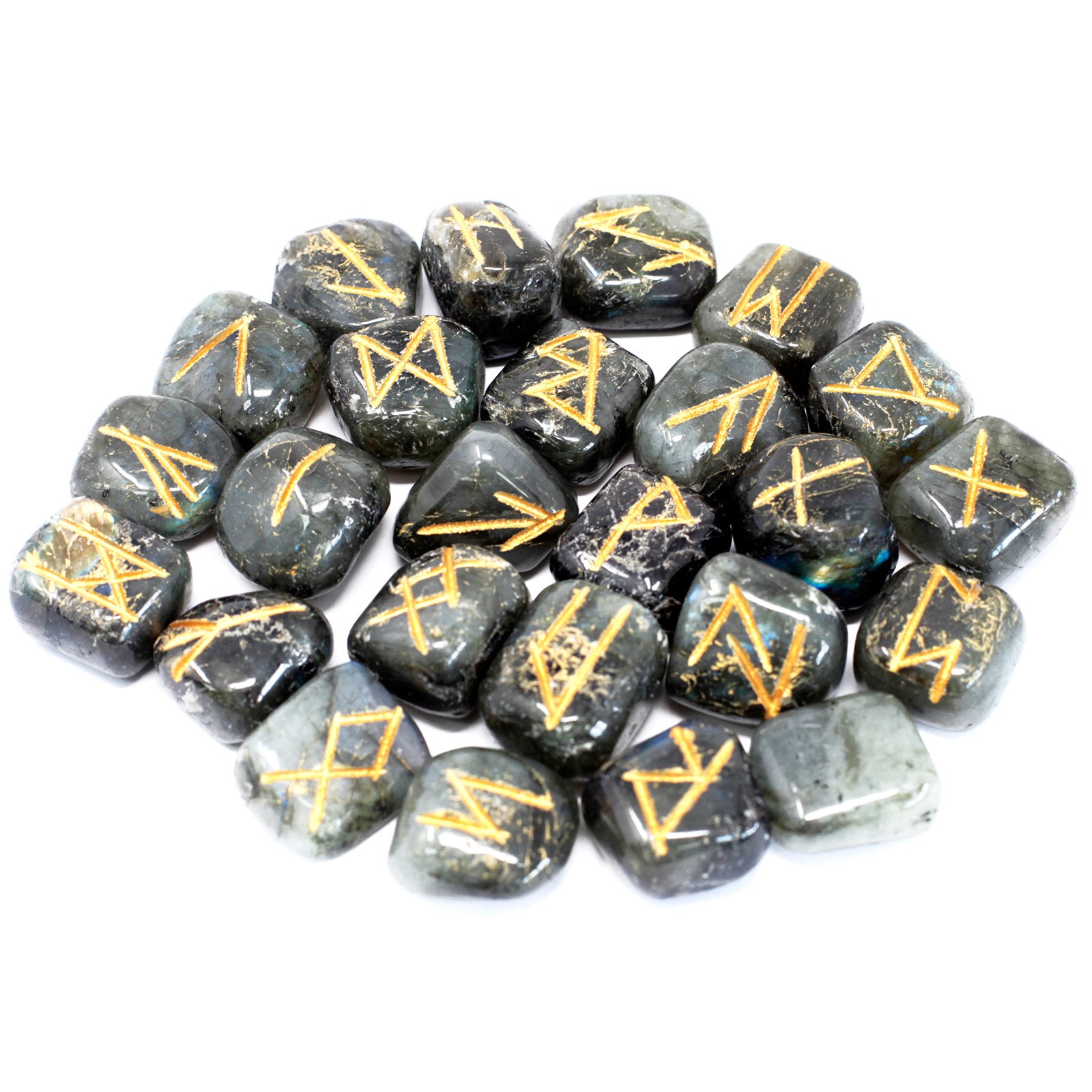 Runes Stone Set in Pouch -crystal Labradorite