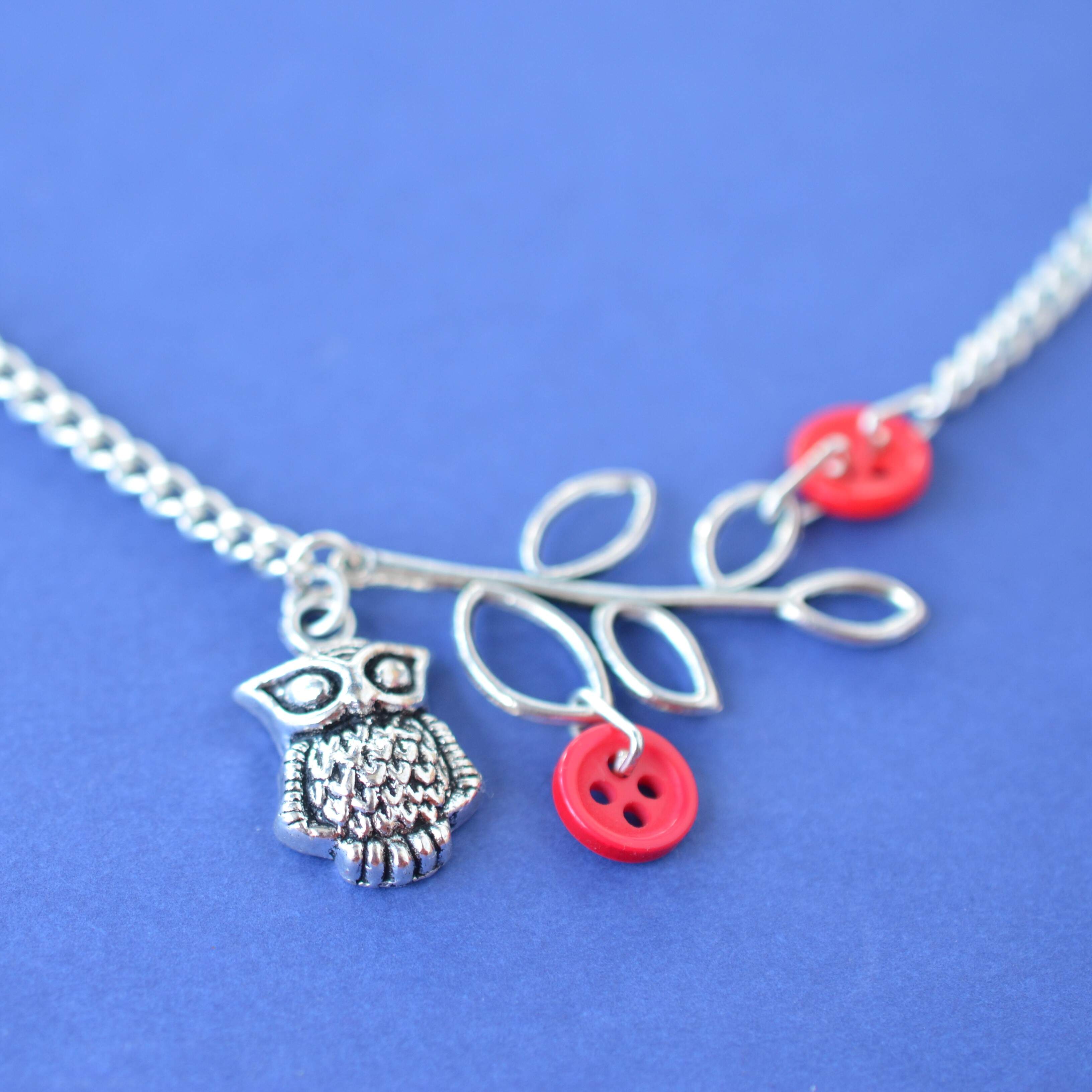 Red Owl & Leaves Bracelet