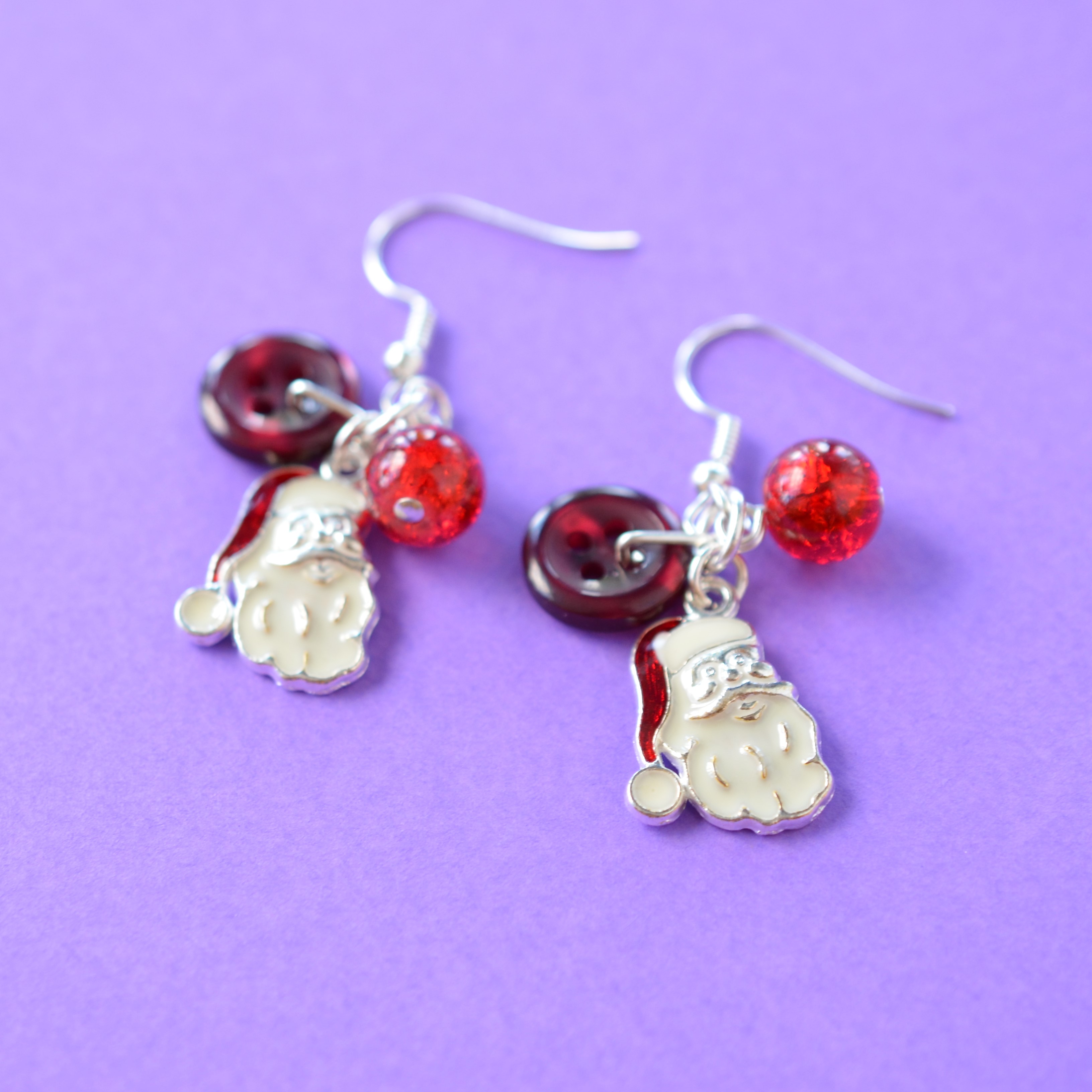 Red & White Santa Claus Cluster Button Charm Earrings