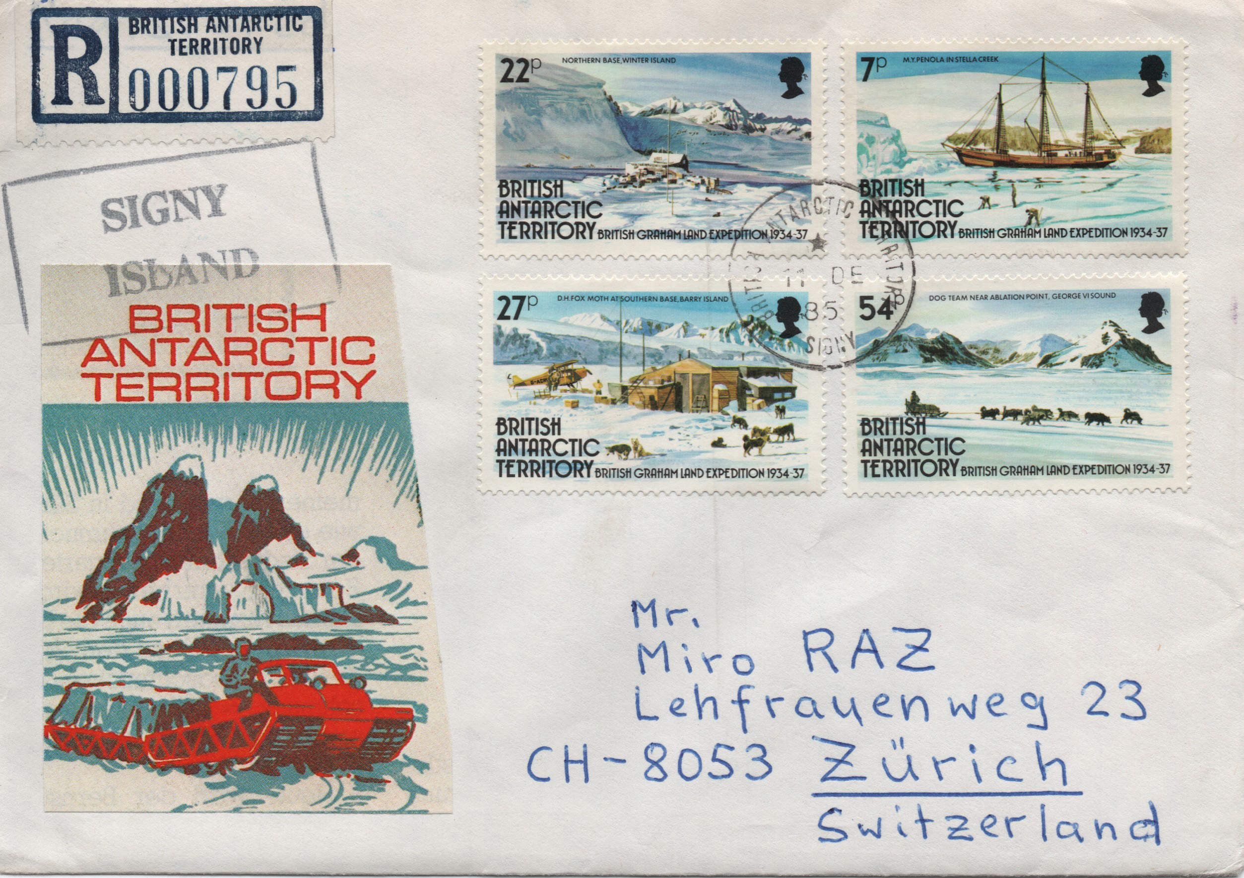BAT Signy Island Antarctic Registered Cover 1985