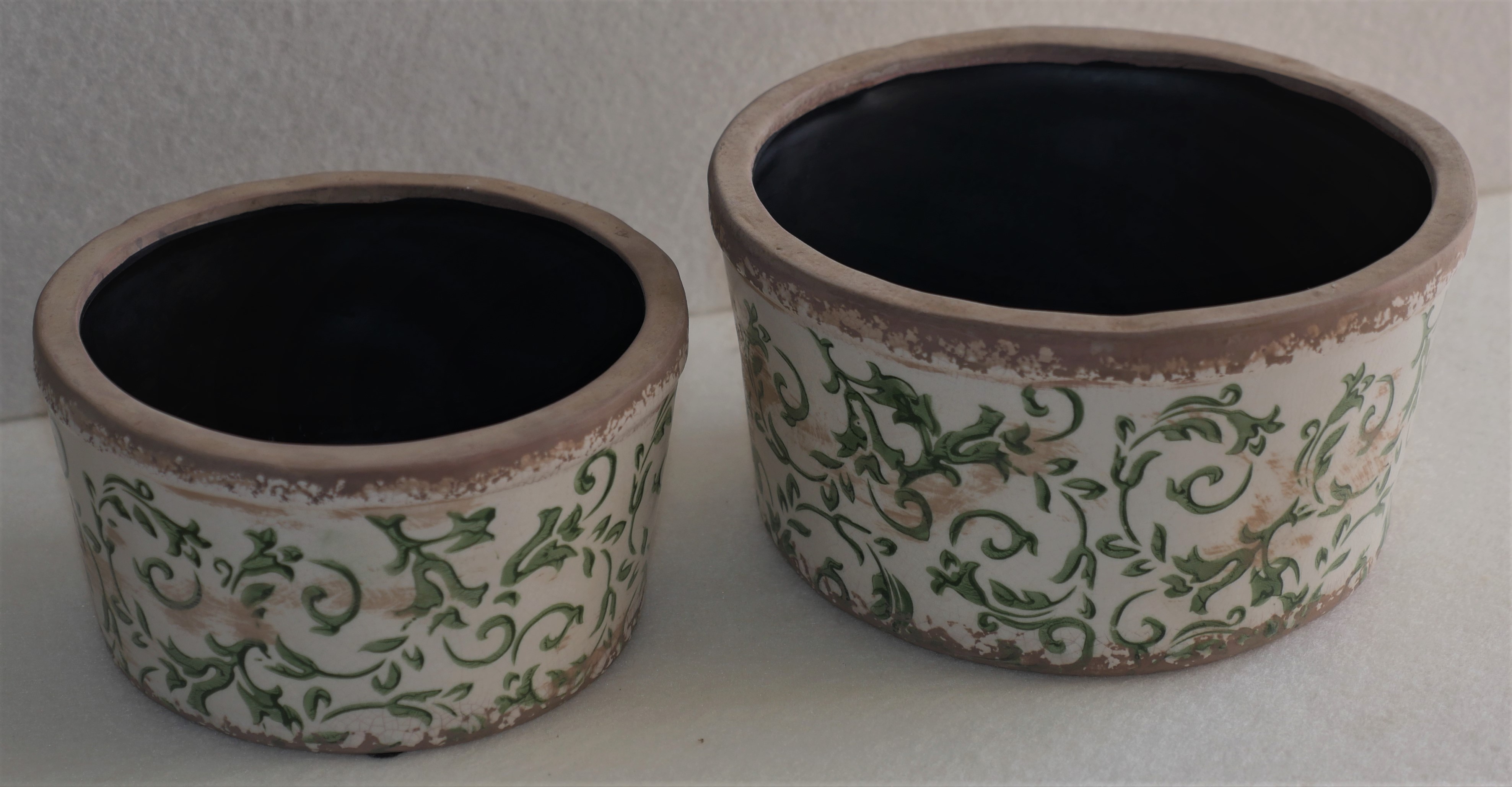 Green and white plant pot bowls pottery.