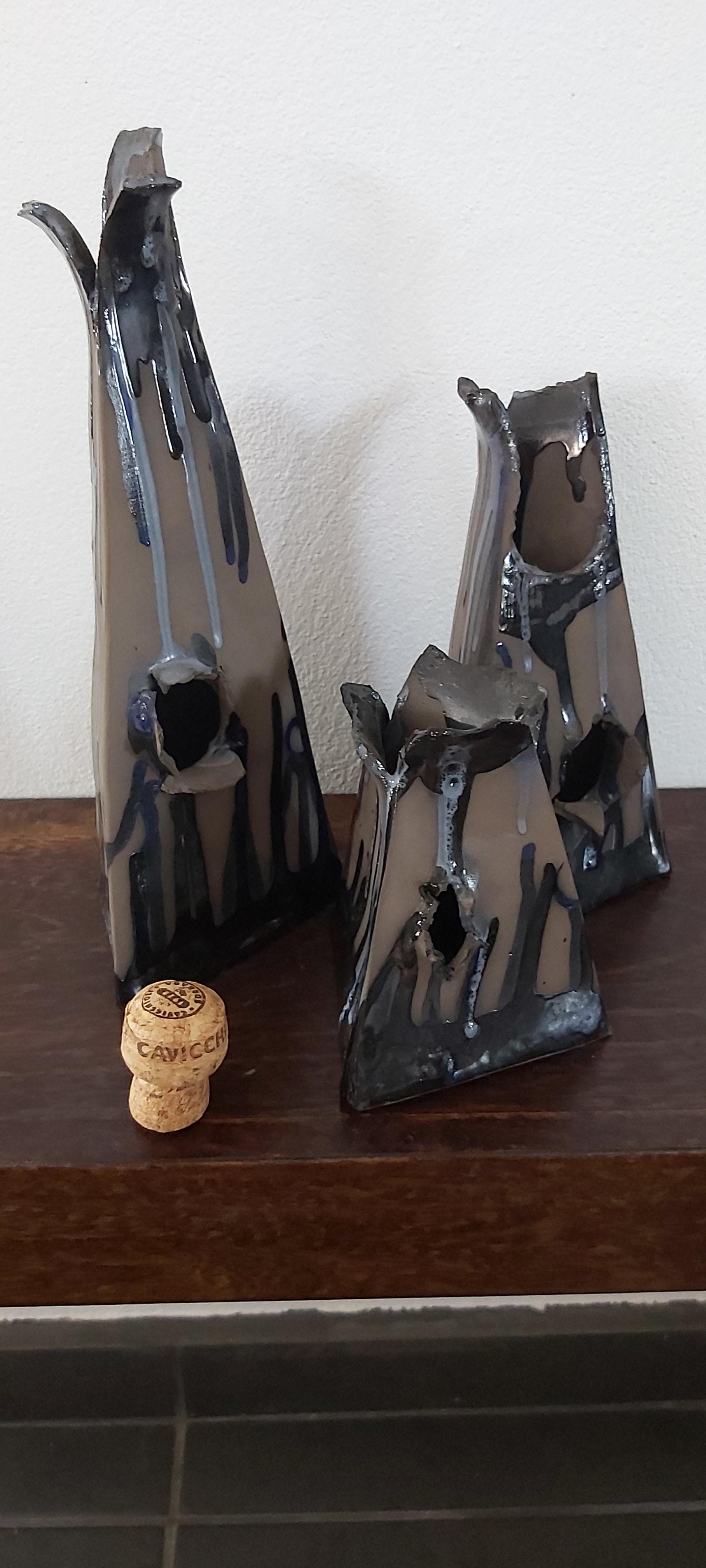 Set of three choc brown triangle shaped vases