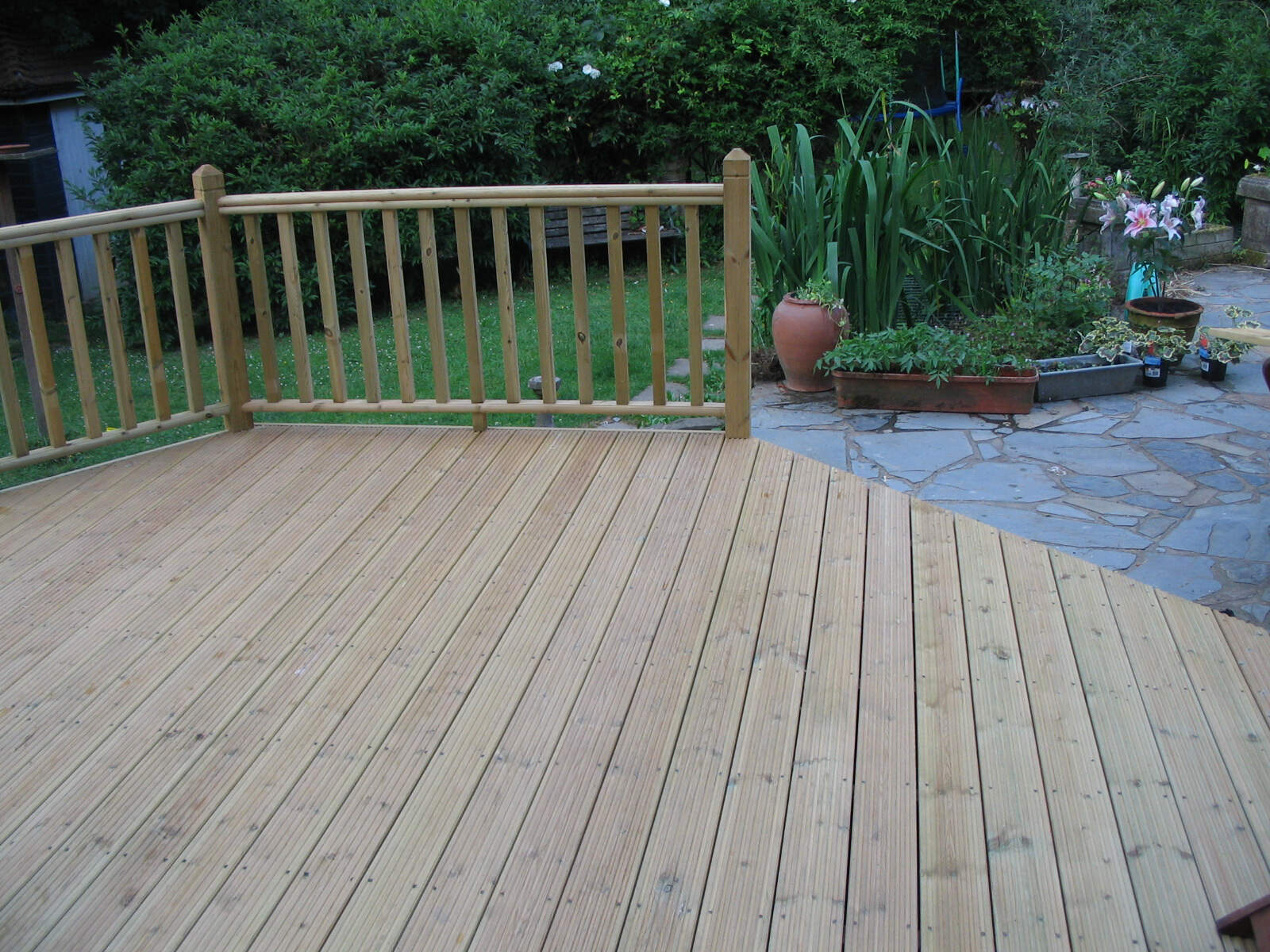 Construction of a decking area with railings