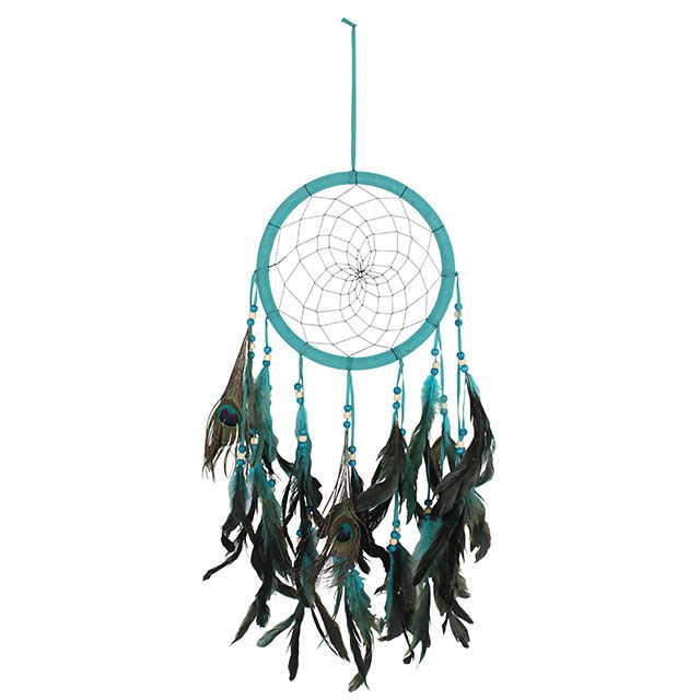 TURQUOISE PEACOCK FEATHER DREAMCATCHER