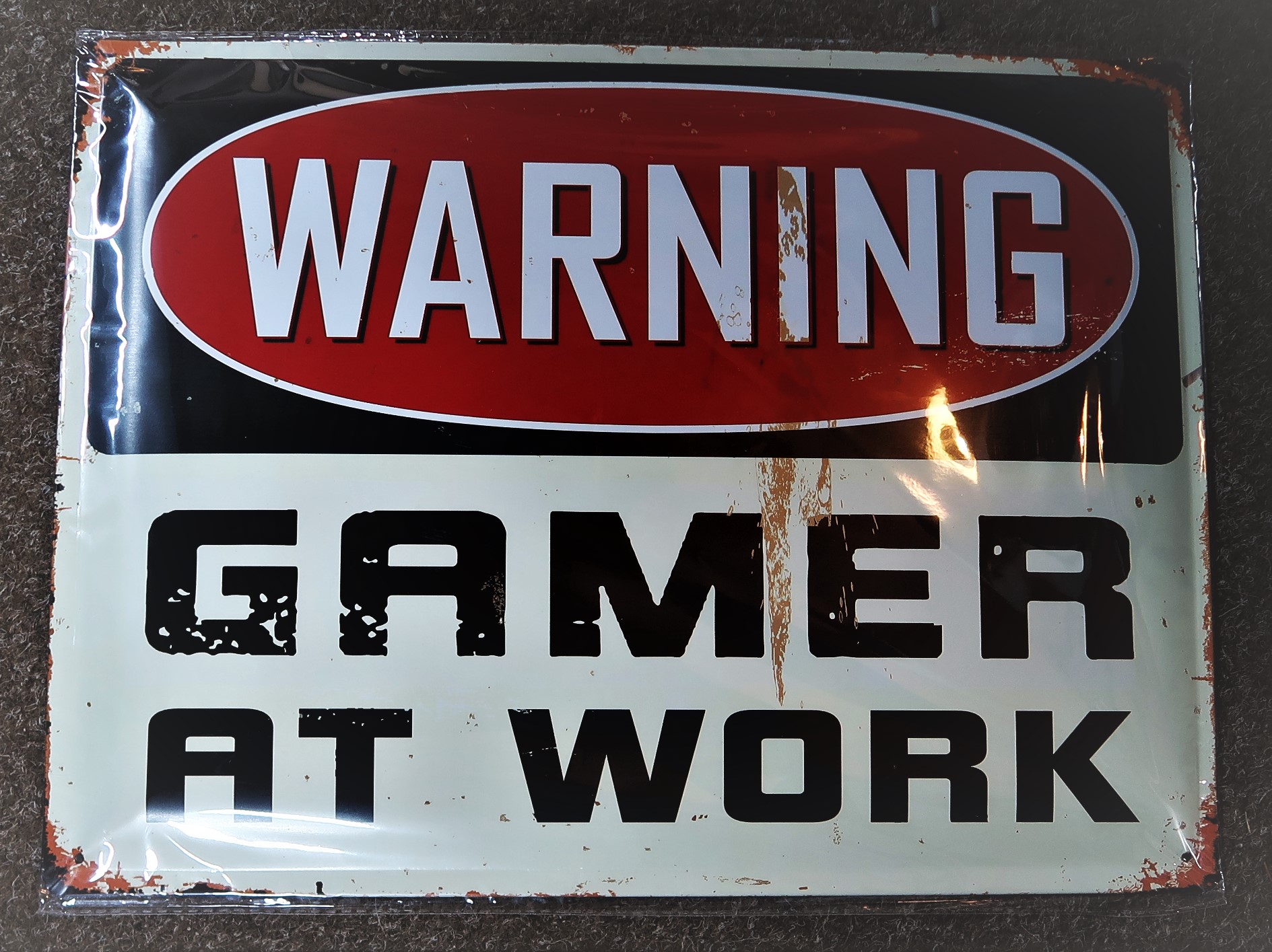 Gamer at work metal wall sign.