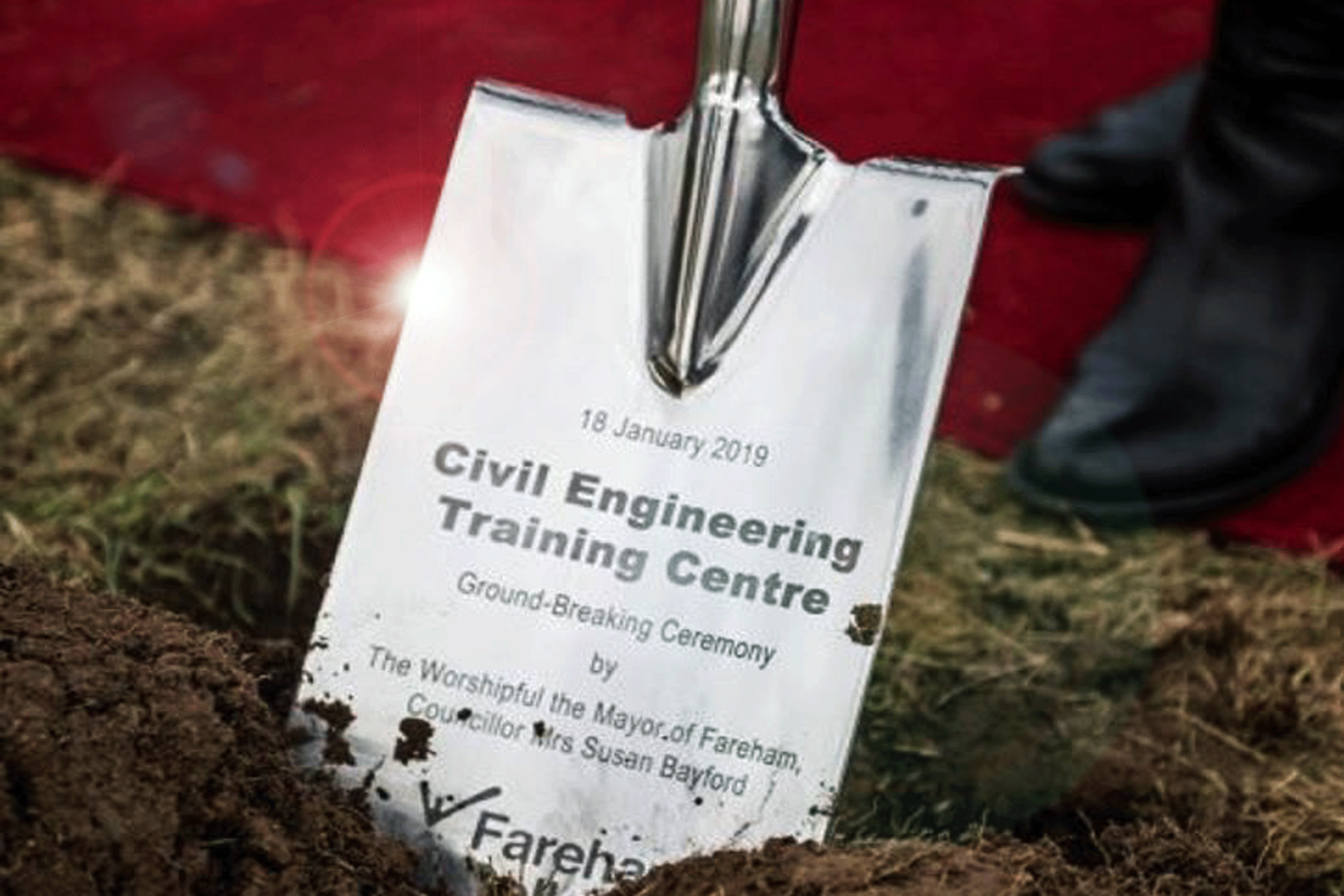 Steel spade etched for formal a ground-breaking ceremony