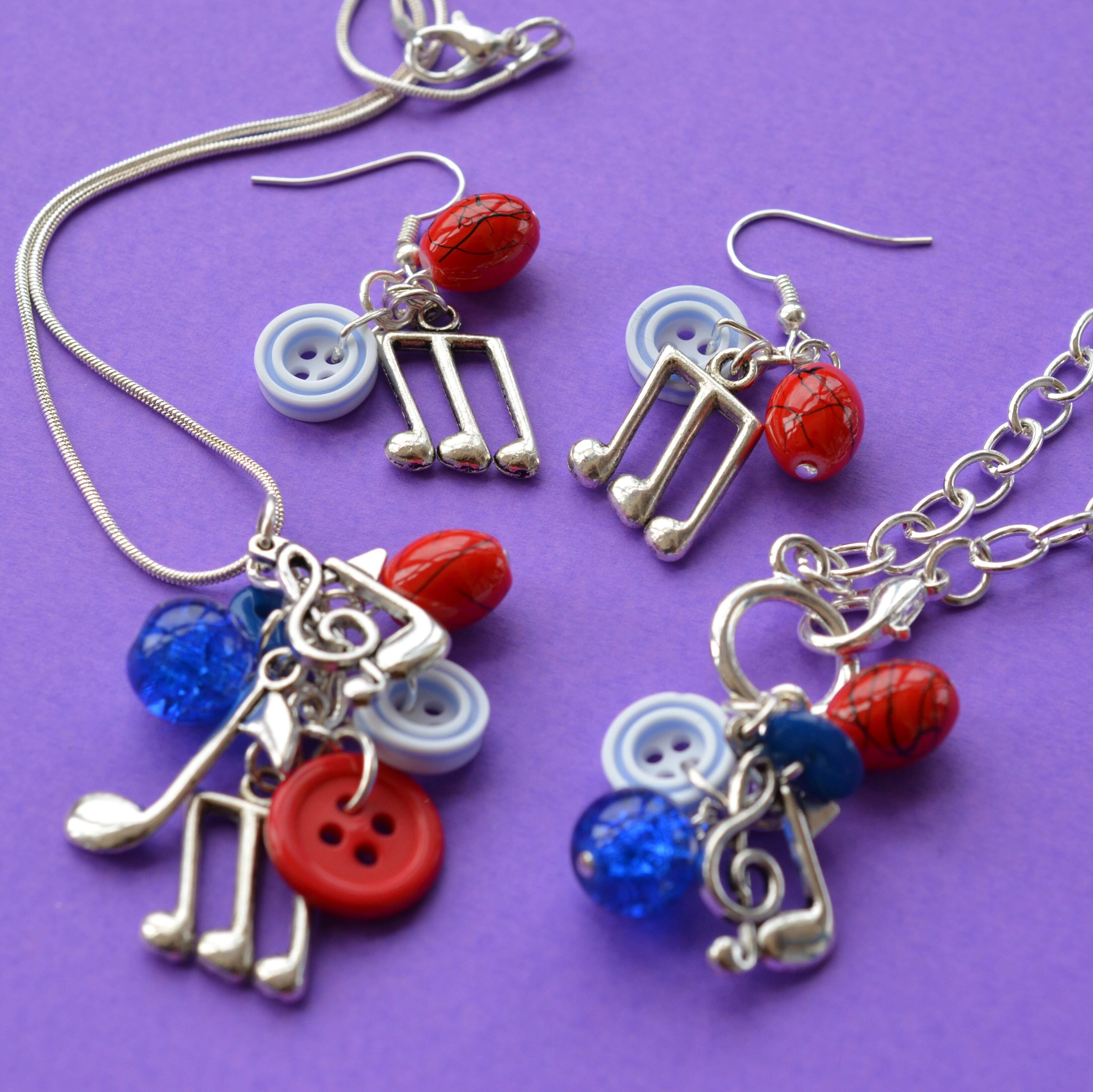 Music Notes Cluster Button Charm Earrings