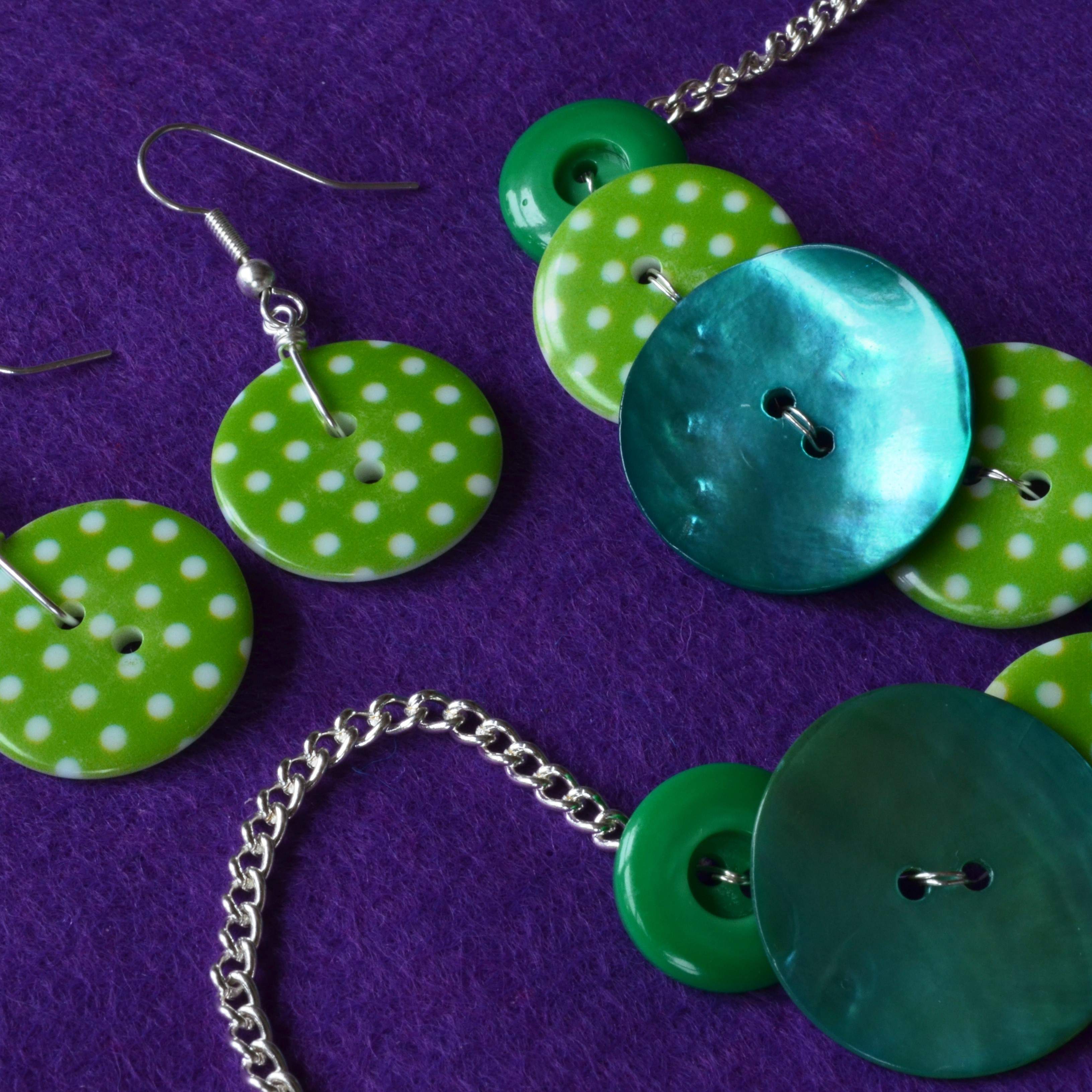 Green & Blue Five Button Necklace