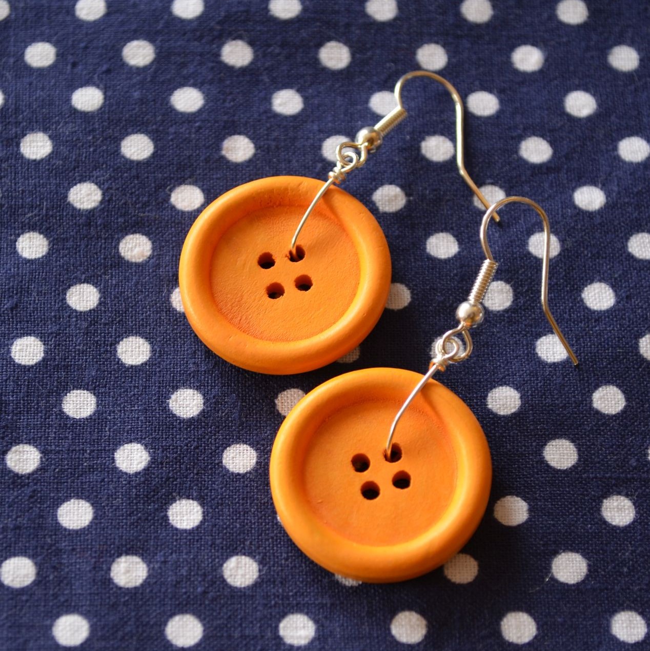 Orange Single Button Earrings