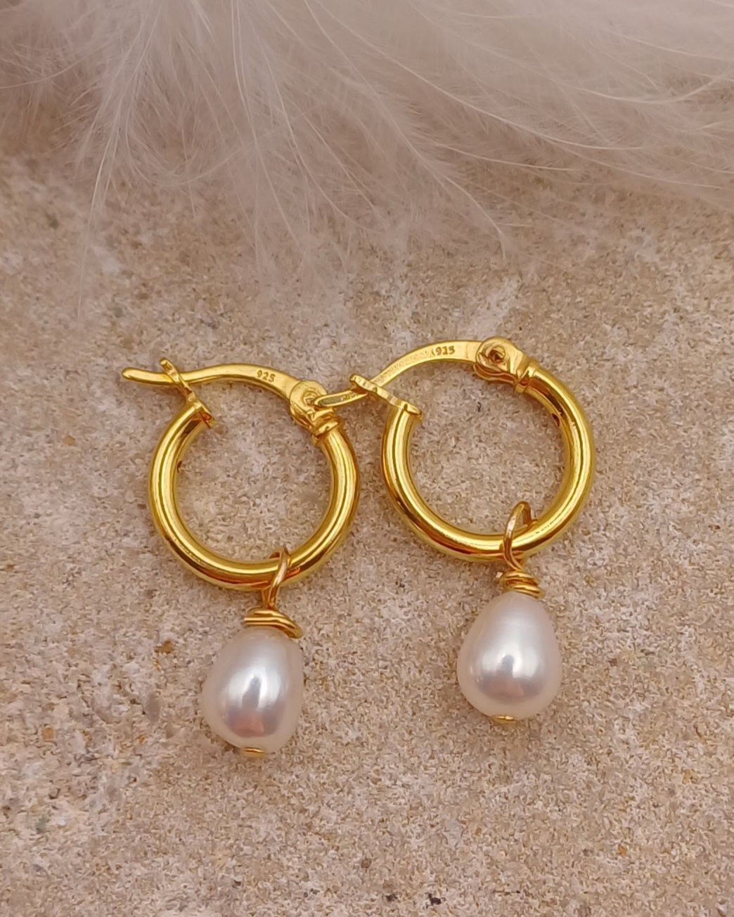 EARRINGS - Gold Vermeil Hinged Hoop Pearl Earrings