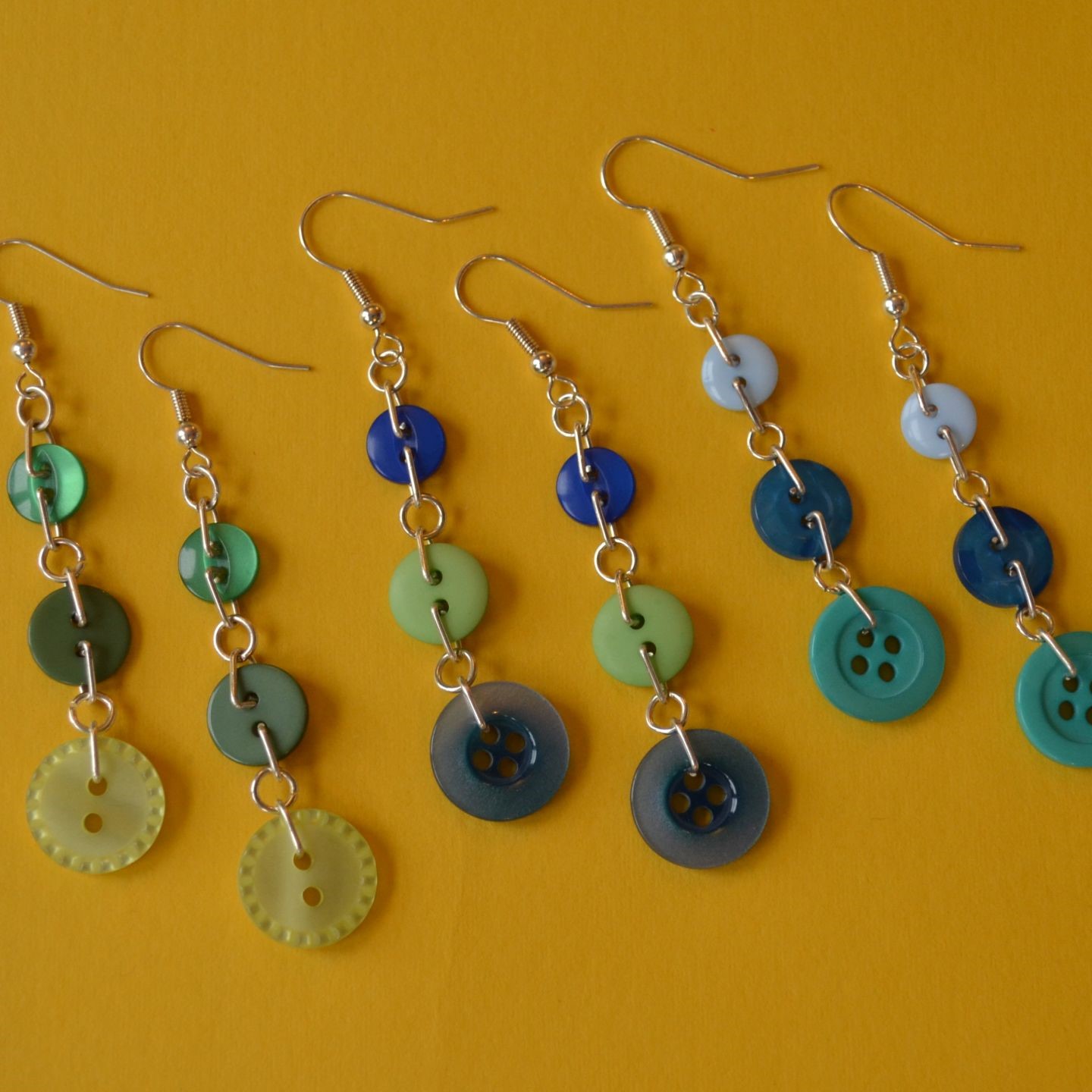 Button Chain Drop Earrings (Choice of Colours)