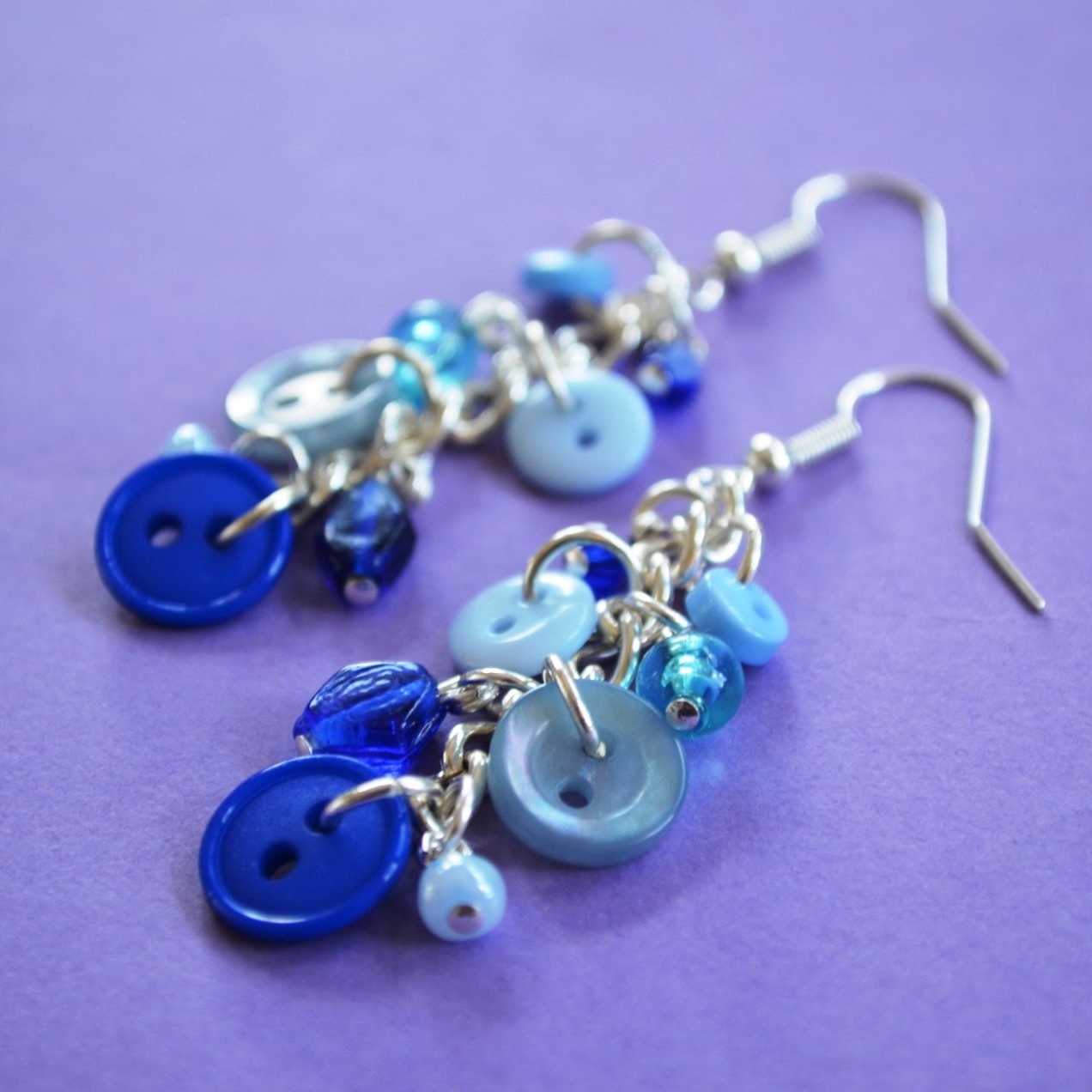 Blue Button & Bead Earrings