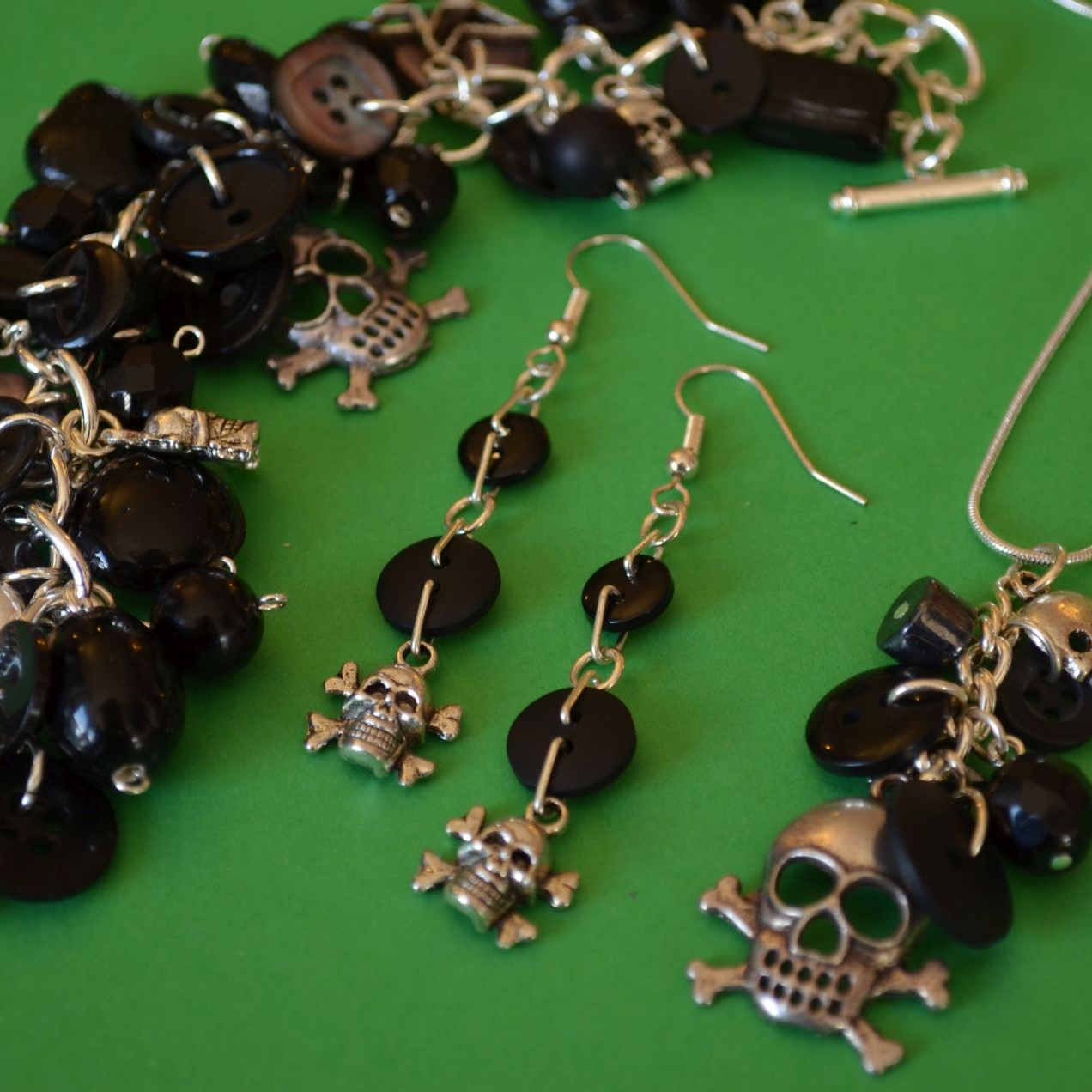 Goth Skull Two Button Charm Earrings